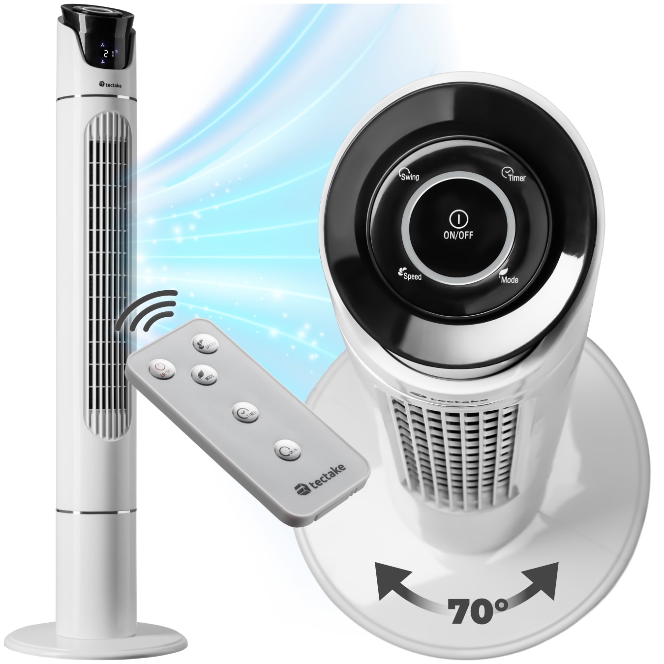 tectake&reg; Turmventilator, oszilierend, mit Timer-Funktion, 31 x 110 cm 