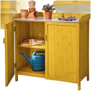 tectake® Pflanztisch, aus Holz, Schutzleisten an 3 Seiten, 98 x 48 x 95 cm 