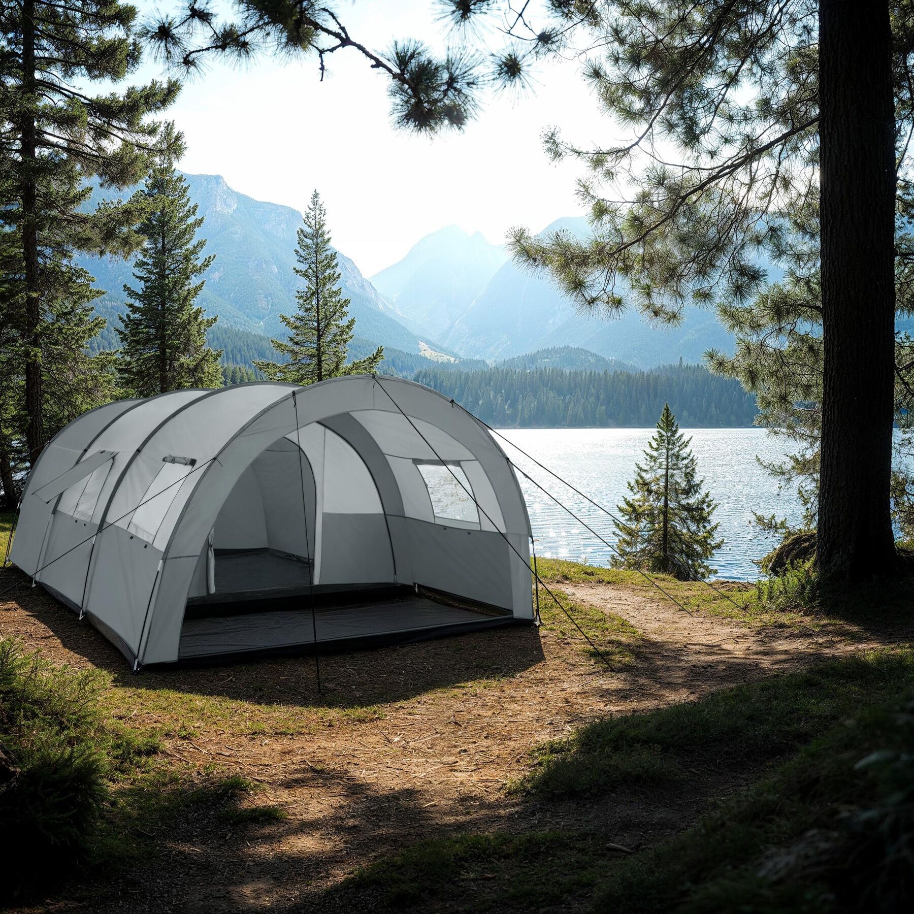 tectake Tunnelzelt, fr 6 Personen, 4 Fenster mit Moskitonetzen, 350 x 480  x 195 cm bei Marktkauf online bestellen