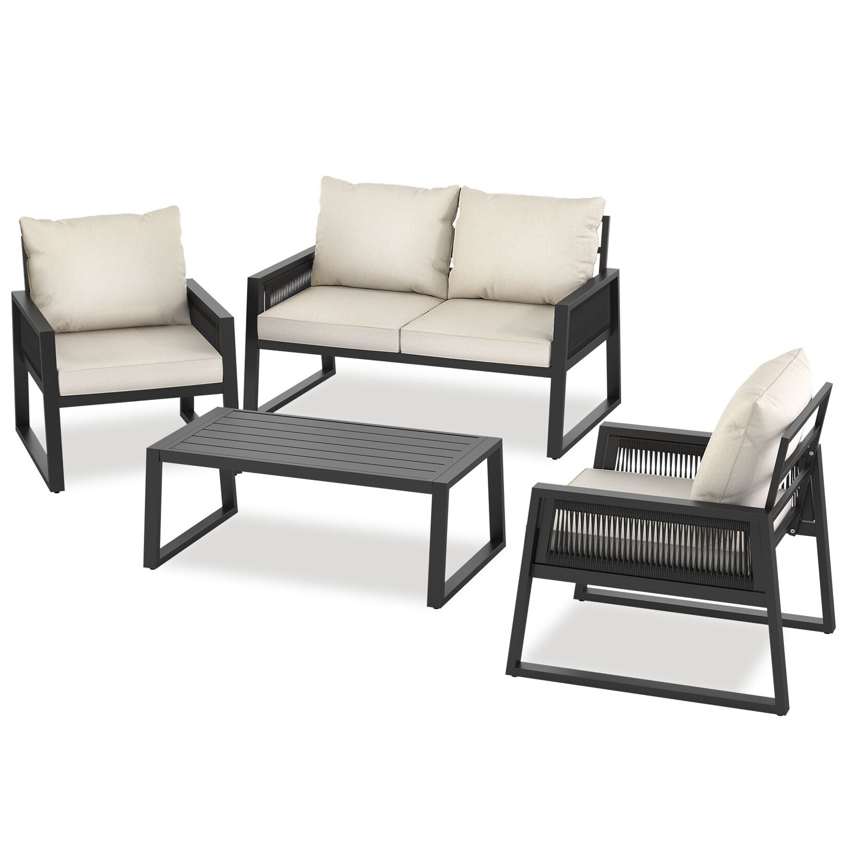 tectake® Aluminium Garten-Lounge Set, im Rope-Design, wetterfest, höhenverstellbare Füße