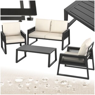 tectake® Garten-Lounge Set, im Rope-Design mit Aluminiumgestell, höhenverstellbare Füße, Tisch mit Lamellenmuster 