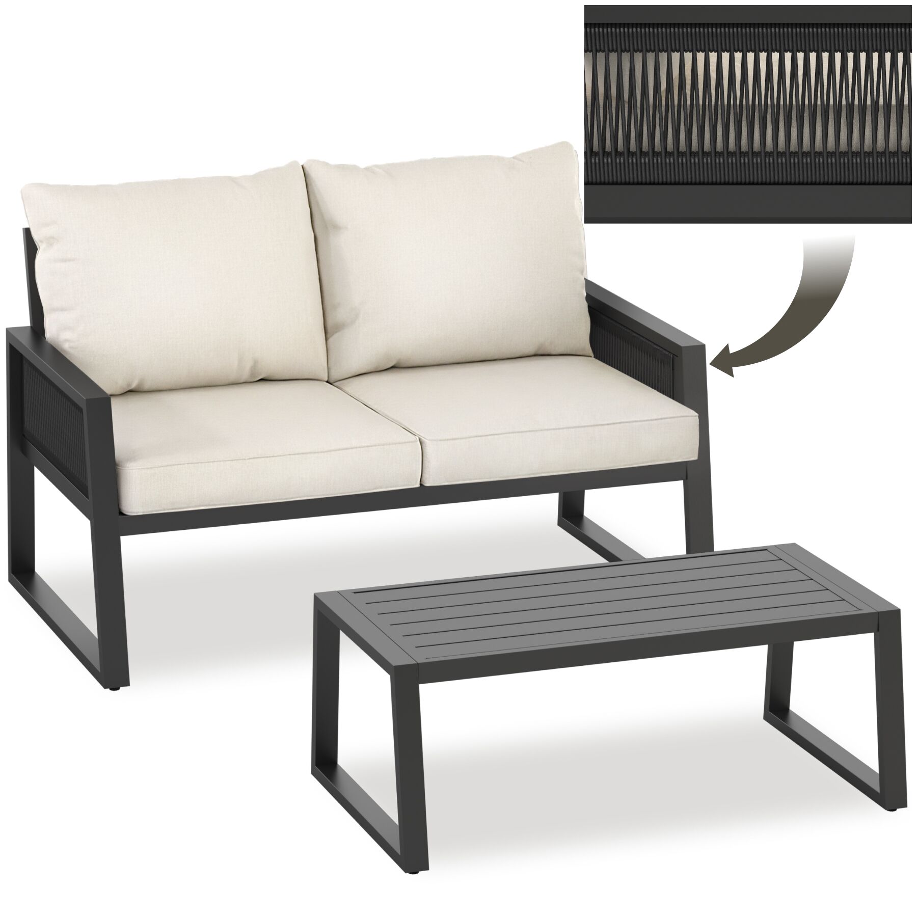 tectake&reg; Aluminium Garten-Lounge Set, im Rope-Design, wetterfest, h&ouml;henverstellbare F&uuml;&szlig;e 