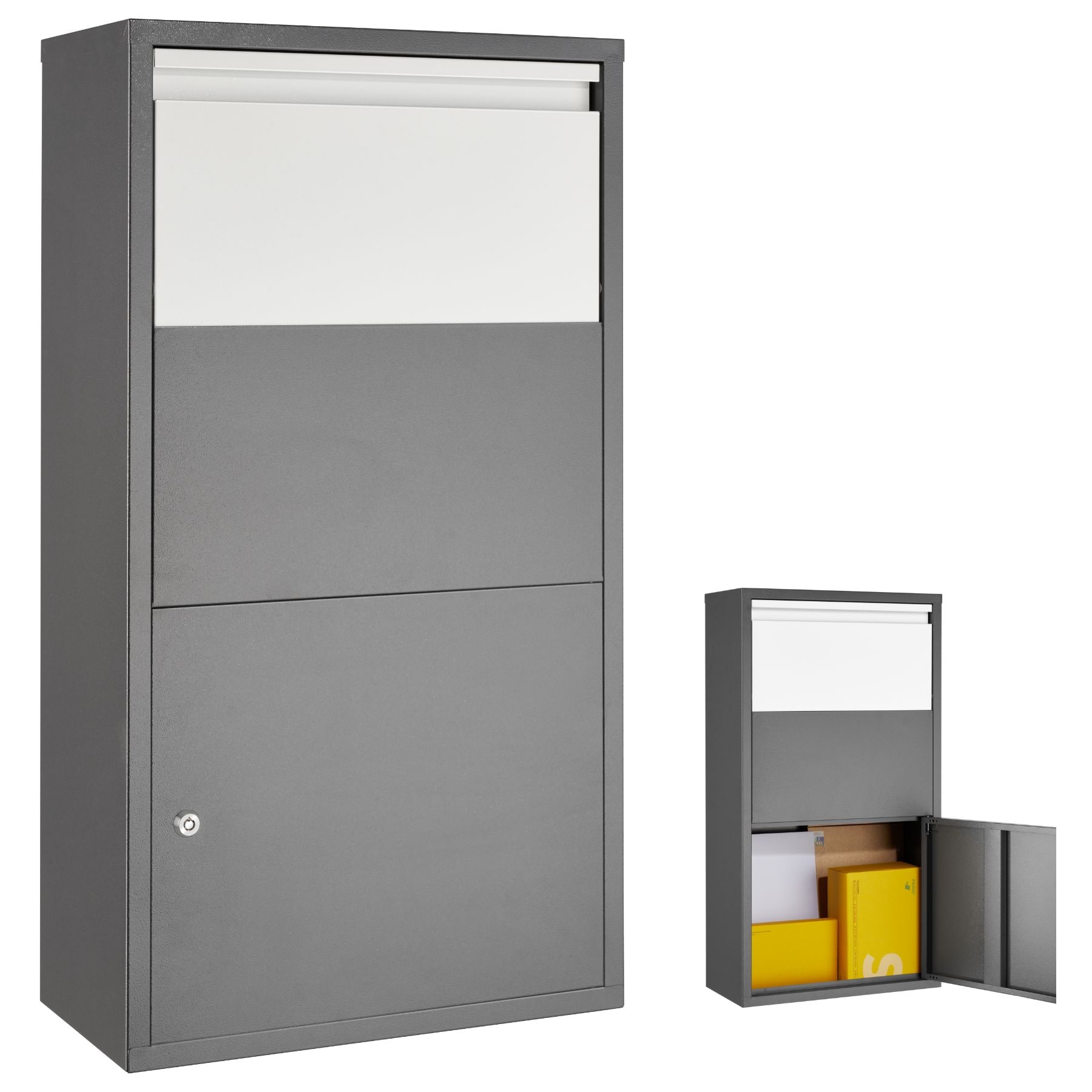tectake&reg; Paketbox, mit integrierter R&uuml;ckholsperre, zur Wandmontage, Paketma&szlig;e bis 39 x 30 x 12 cm 