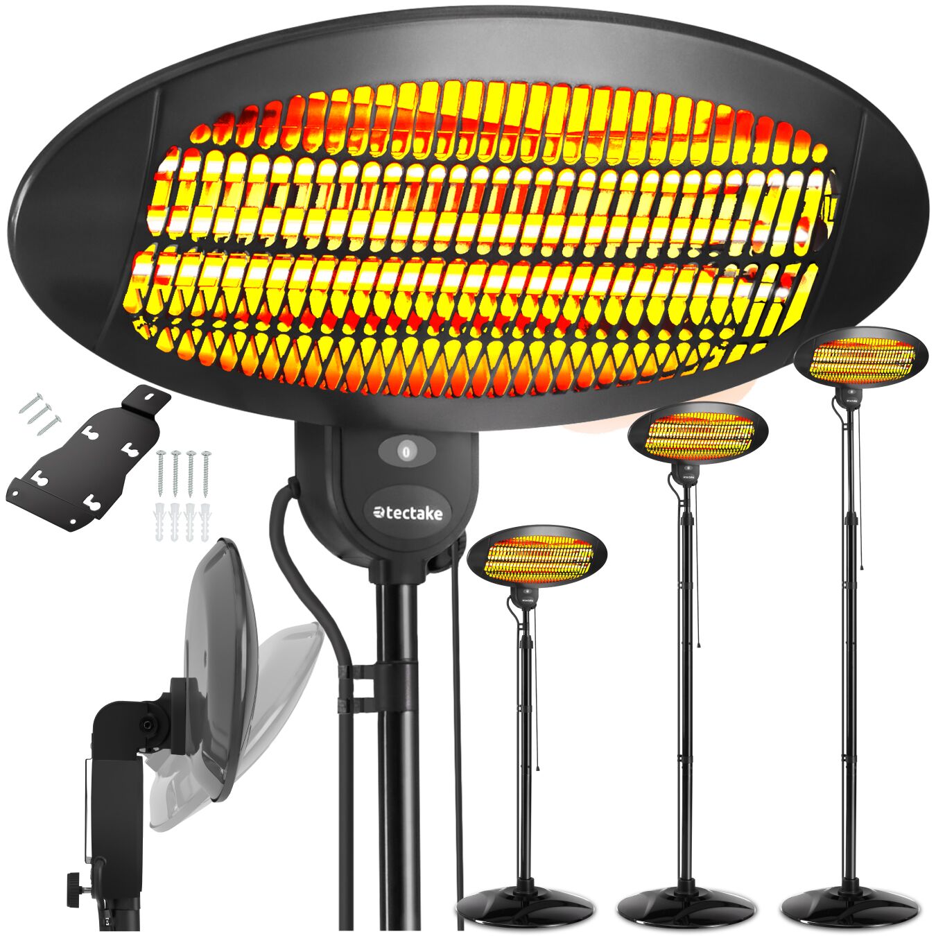 tectake&reg; Infrarotheizstrahler, 3 Leistungsstufen, 650, 1300 und 2000 W, h&ouml;henverstellbar und neigbar, Wandmontage m&ouml;glich, 50 x 50 x 136 - 213 cm 