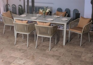 Gartengarnitur MCW-N41, Tisch+6xStuhl, wetterfest Alu 180x80cm, Seilgeflecht Rope ~ grau Kissen taupe 