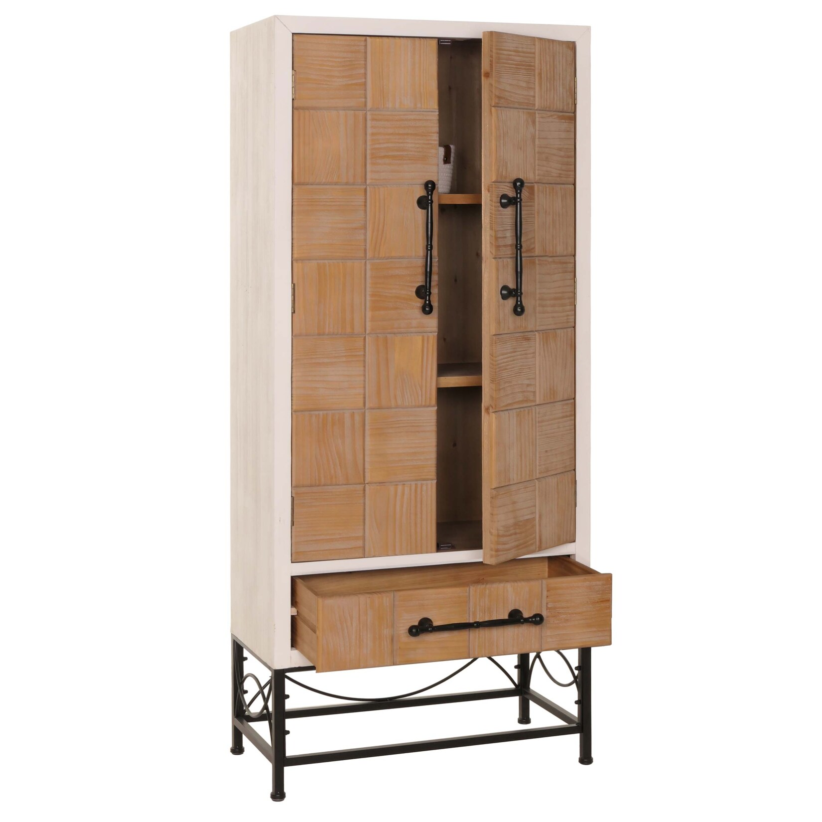 Hochschrank MCW-N30, Schrank Bücherschrank Wohnzimmerschrank mit Türen und Schublade, Massiv-Holz MDF, 167x72x41cm