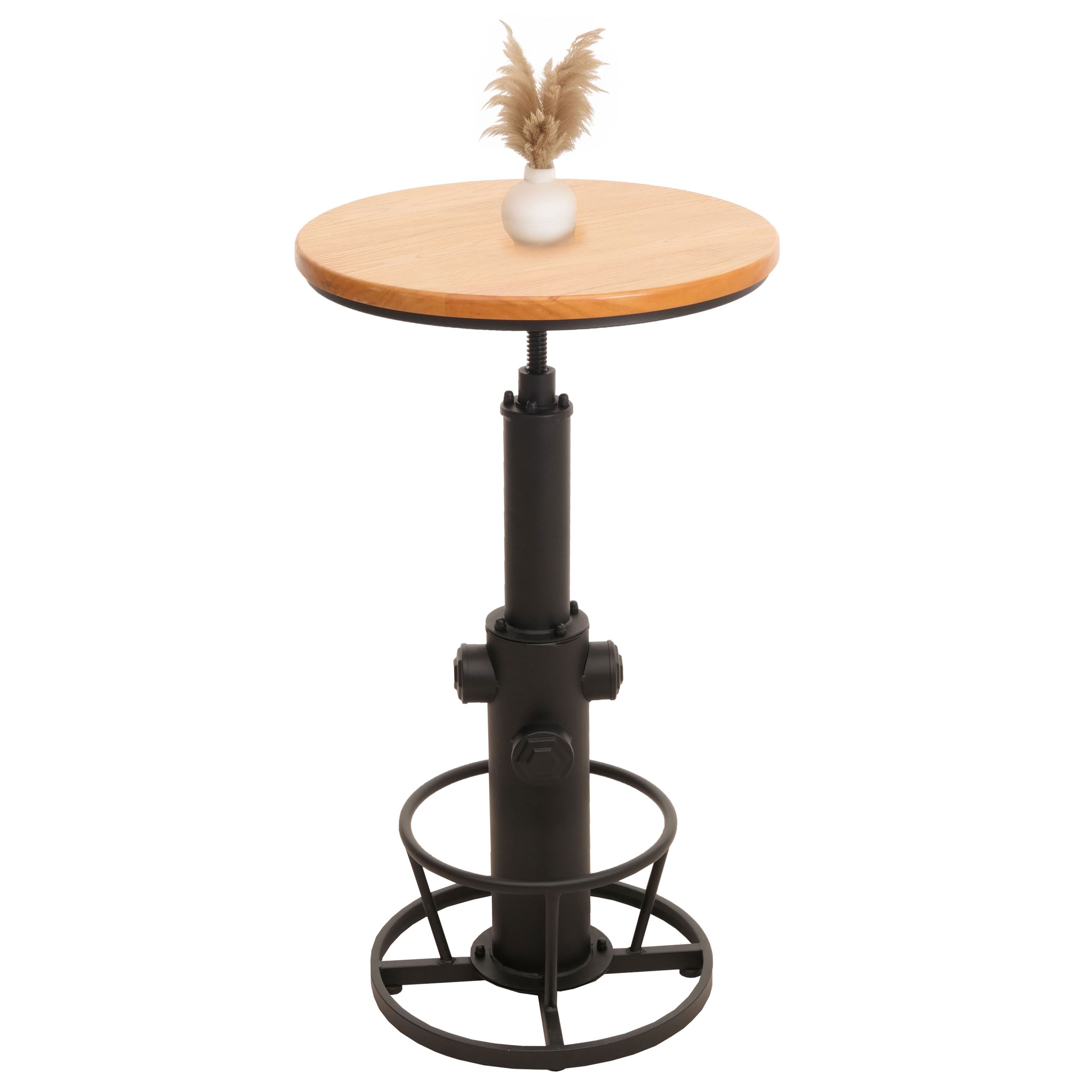 Bartisch MCW-N20, Bistrotisch Thekentisch, h&ouml;henverstellbar drehbar Fu&szlig;ablage Industrial Massiv-Holz &Oslash; 61 cm ~ natur 