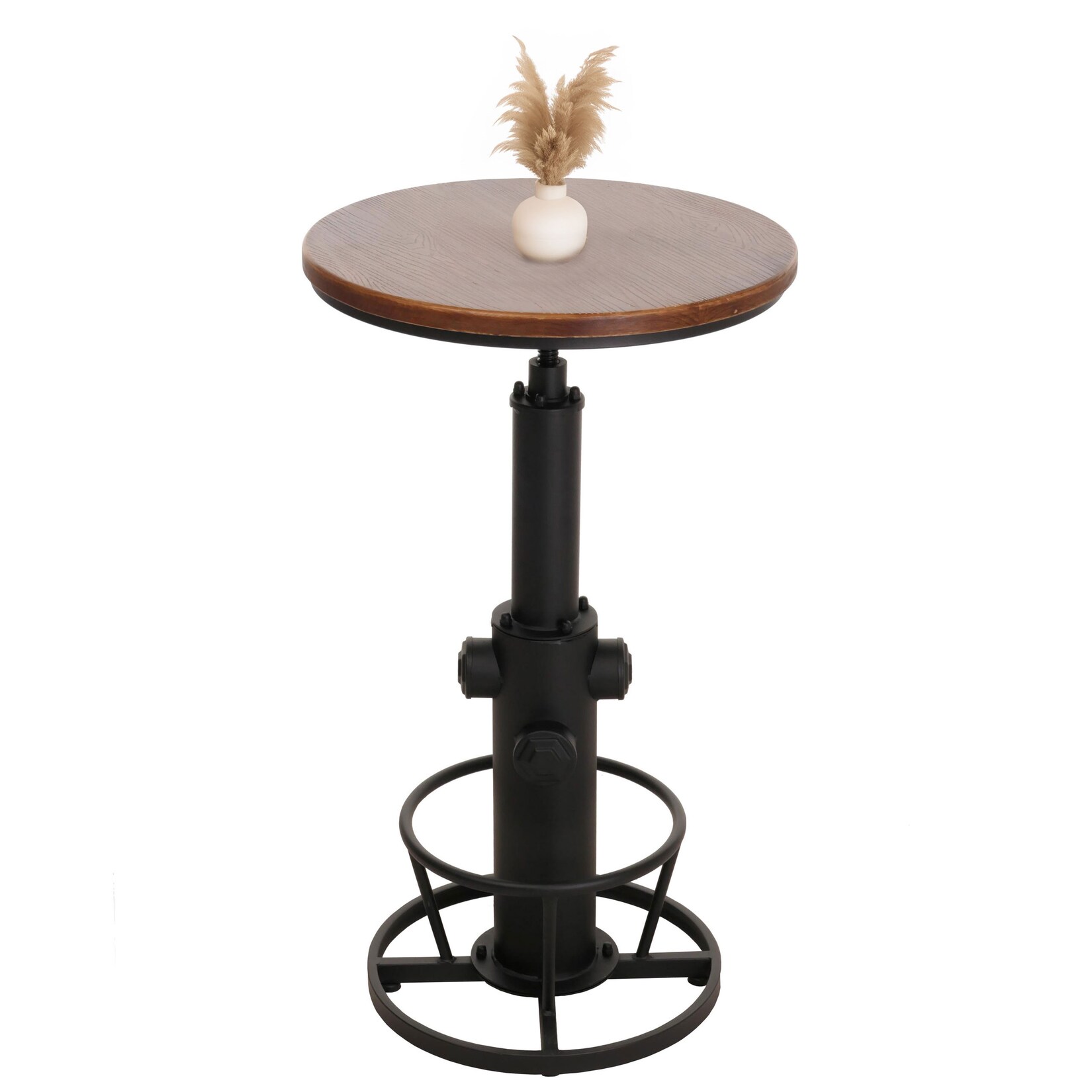 Bartisch MCW-N20, Bistrotisch Thekentisch, höhenverstellbar drehbar Fußablage Industrial Massiv-Holz Ø 61 cm ~ braun