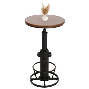 Bartisch MCW-N20, Bistrotisch Thekentisch, höhenverstellbar drehbar Fußablage Industrial Massiv-Holz Ø 61 cm ~ braun 