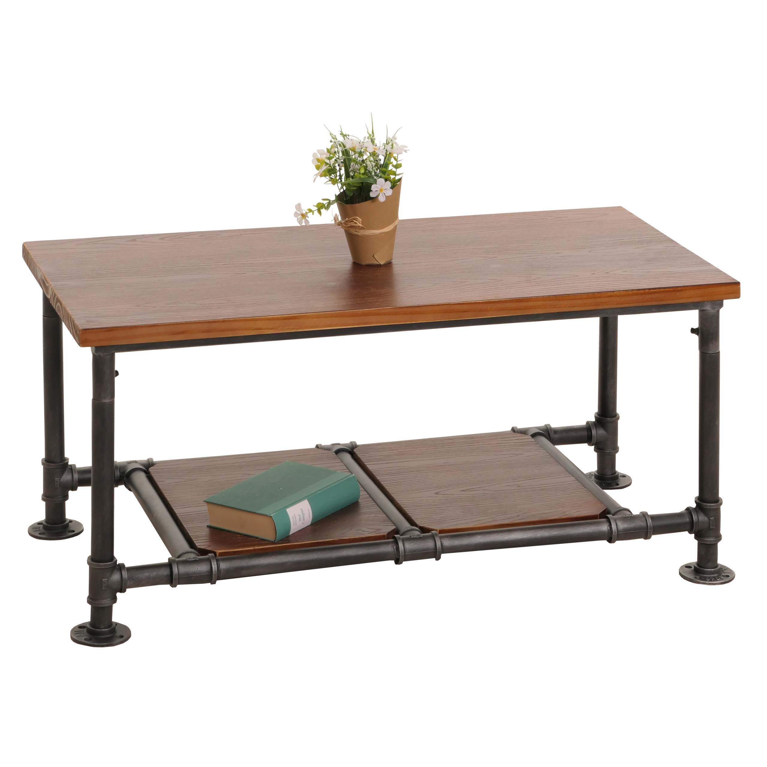 Couchtisch MCW-N27, Wohnzimmertisch Tisch Sofatisch Beistelltisch, Industrial Massiv-Holz Metall 48x100x50cm ~ braun 