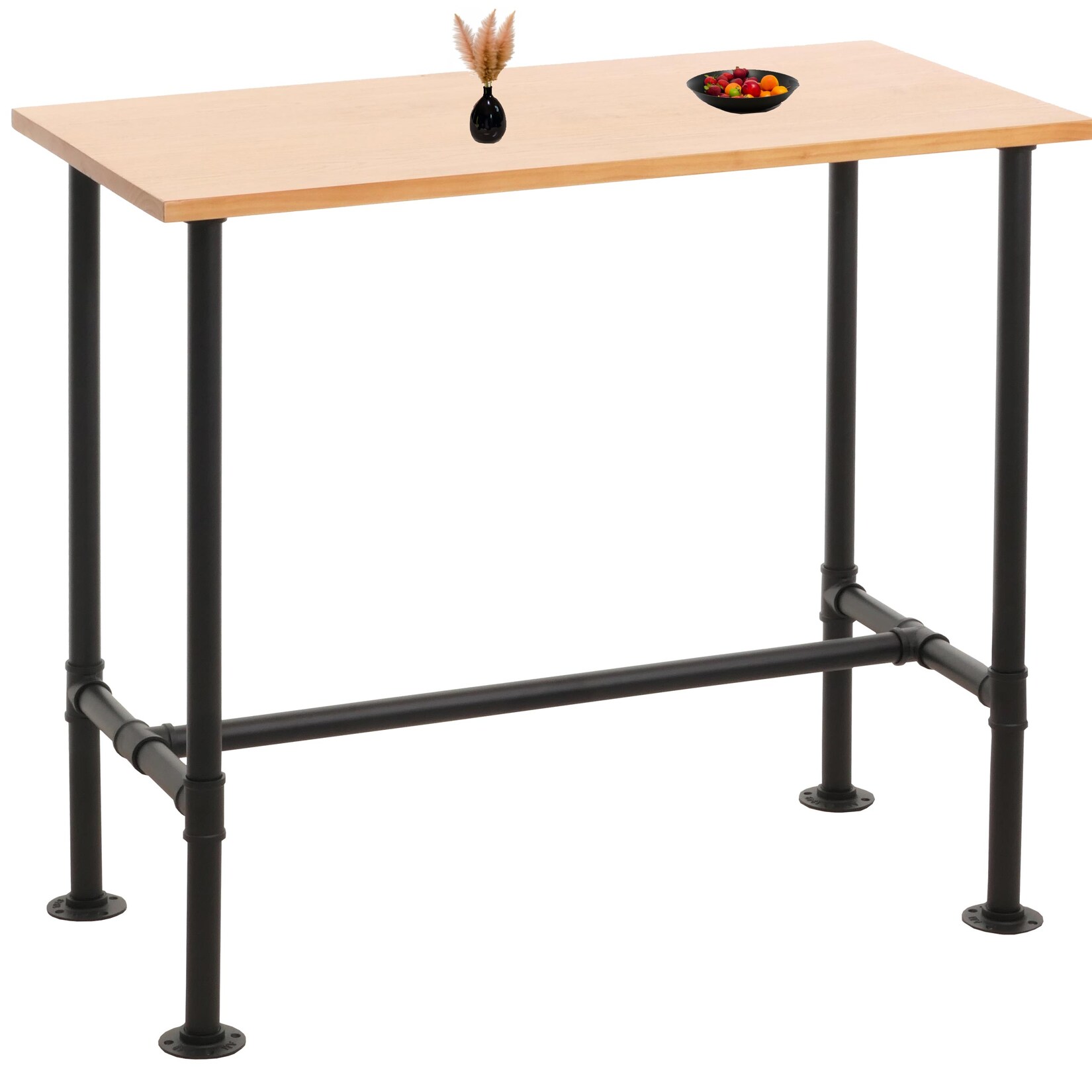 Bartisch MCW-N21, Thekentisch Bistrotisch, Fußablage Industrial Metall Massiv-Holz Kiefer 108x120x61cm ~ natur