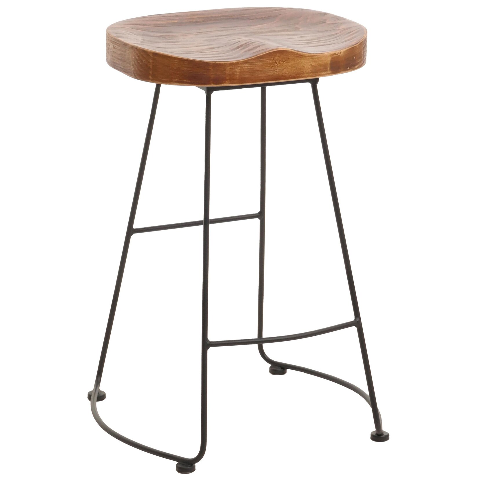 Barhocker MCW-N25, Barstuhl Tresenhocker Küchenhocker, Fußablage Industrial Metall Massiv-Holz 3D-Struktur ~ braun