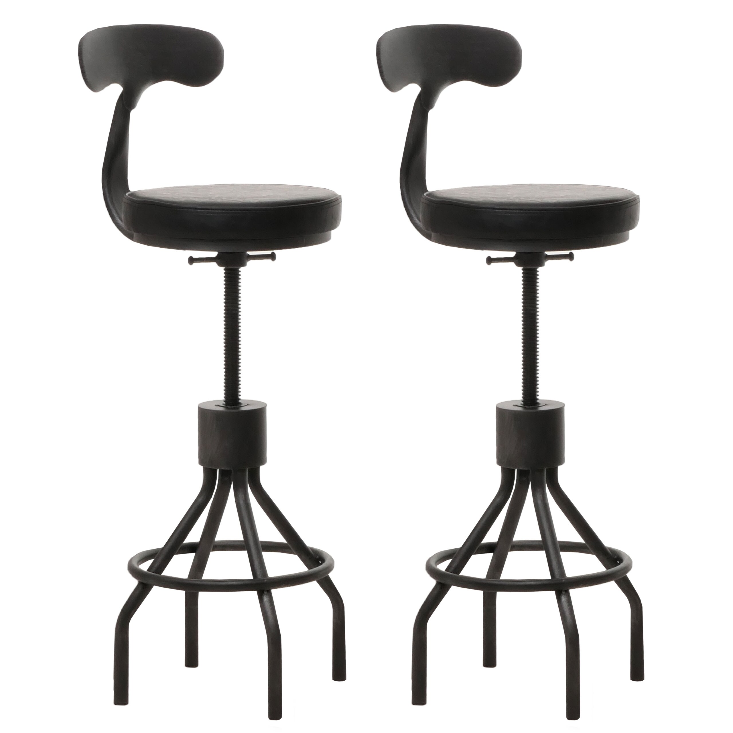 2er-Set Barhocker MCW-N22, Barstuhl, h&ouml;henverstellbar drehbar Fu&szlig;ablage, Industrial Stahl Kunstleder ~ schwarz 