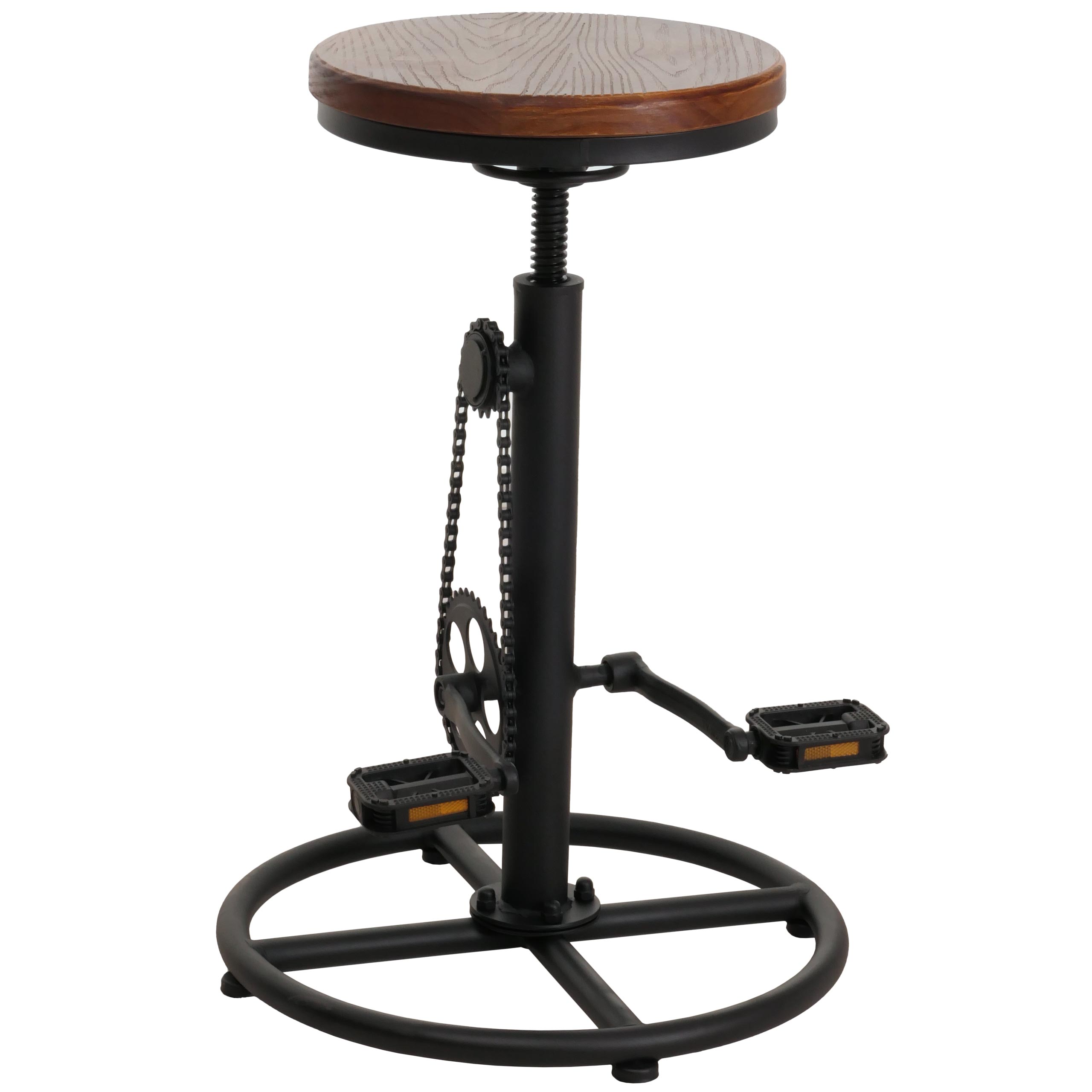 Barhocker MCW-N19, Barstuhl Tresenhocker, h&ouml;henverstellbar drehbar Fu&szlig;ablage Industrial Metall Massiv-Holz ~ braun 