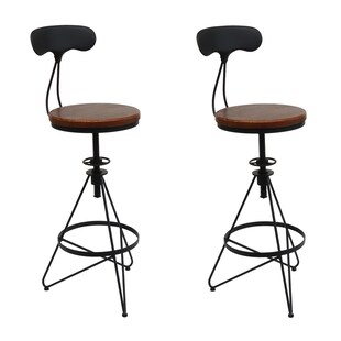 2er-Set Barhocker MCW-N18, Barstuhl, höhenverstellbar drehbar Fußablage, Industrial Metall Holz ~ braun, Gestell schwarz 