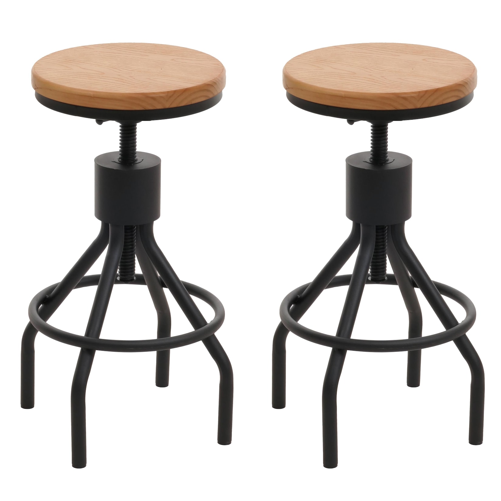 2er-Set Barhocker MCW-N17, Barstuhl, höhenverstellbar drehbar Fußablage Industrial Metall Massiv-Holz ~ natur