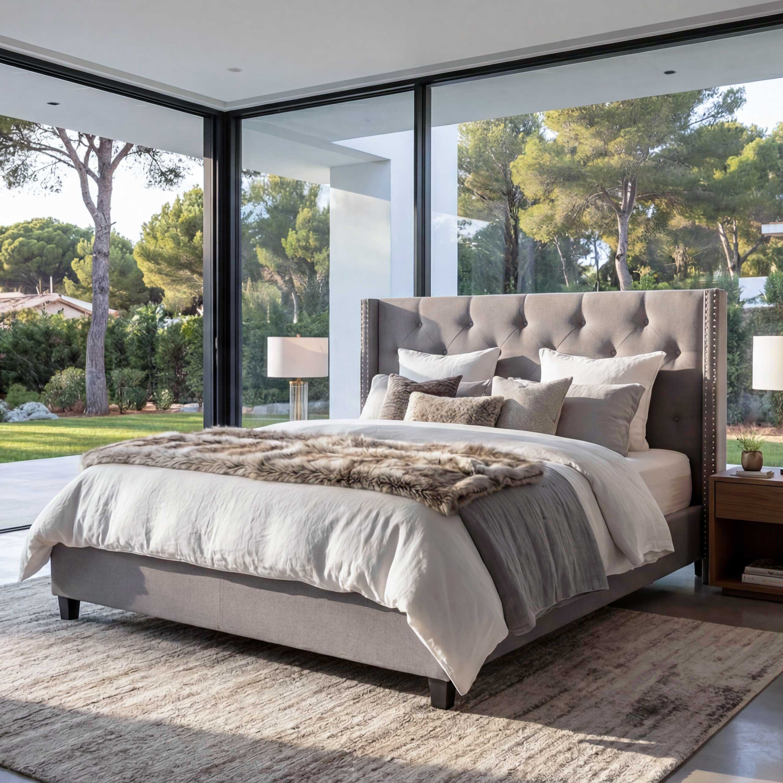 Polsterbett MCW-N59, Bett Doppelbett Bettgestell mit Lattenrost, Massivholz Stoff/Textil 180x200cm ~ grau 