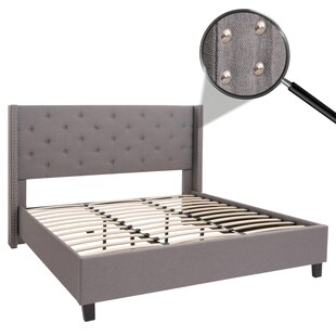 Polsterbett MCW-N59, Bett Doppelbett Bettgestell mit Lattenrost, Massivholz Stoff/Textil 180x200cm ~ grau 