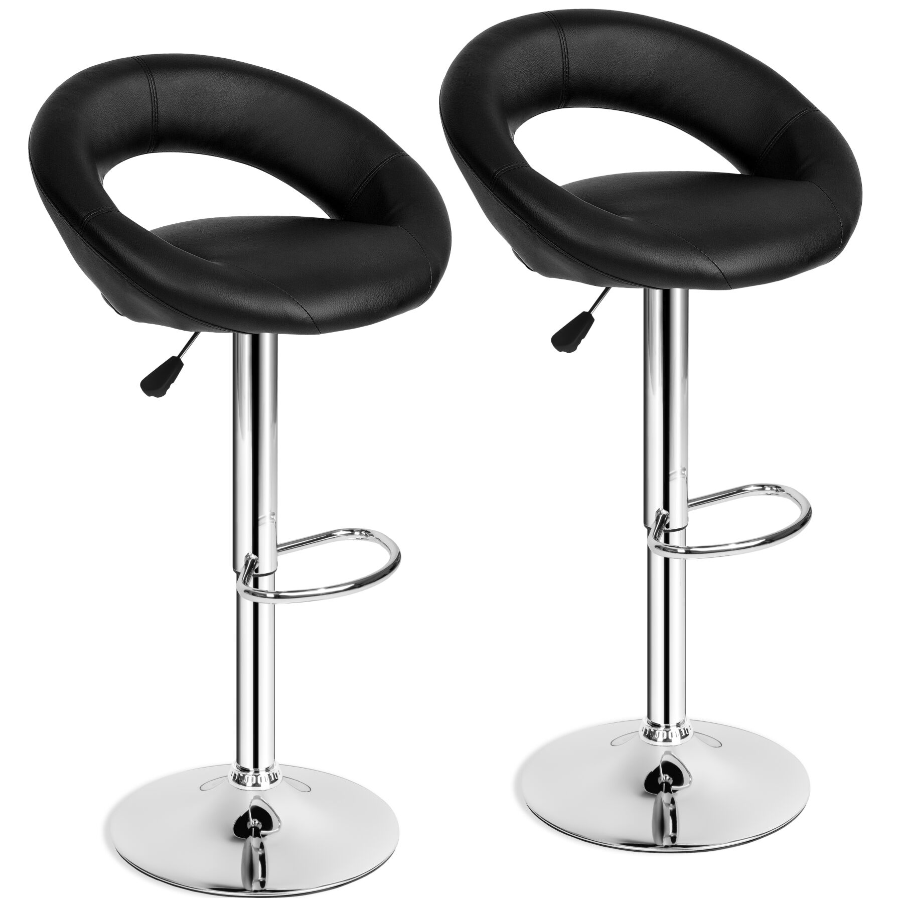tectake&reg; 2er Set Barhocker, gepolstert mit R&uuml;ckenlehne, Gestell aus verchromtem Stahl, Sitzh&ouml;he 63 - 83 cm 