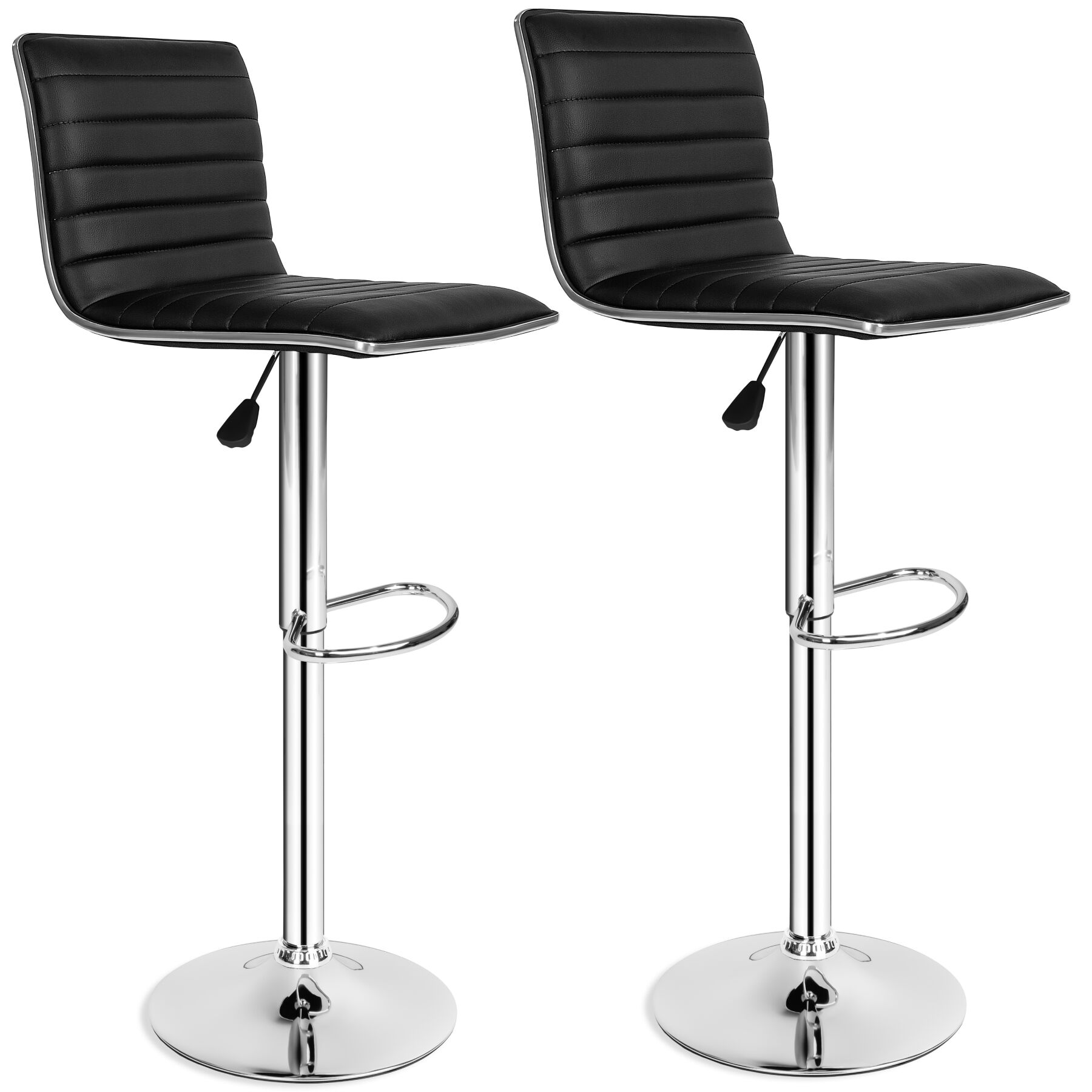 tectake&reg; 2er Set Barhocker, gepolstert mit R&uuml;ckenlehne, Gestell aus verchromtem Stahl, Sitzh&ouml;he 60 - 81 cm 