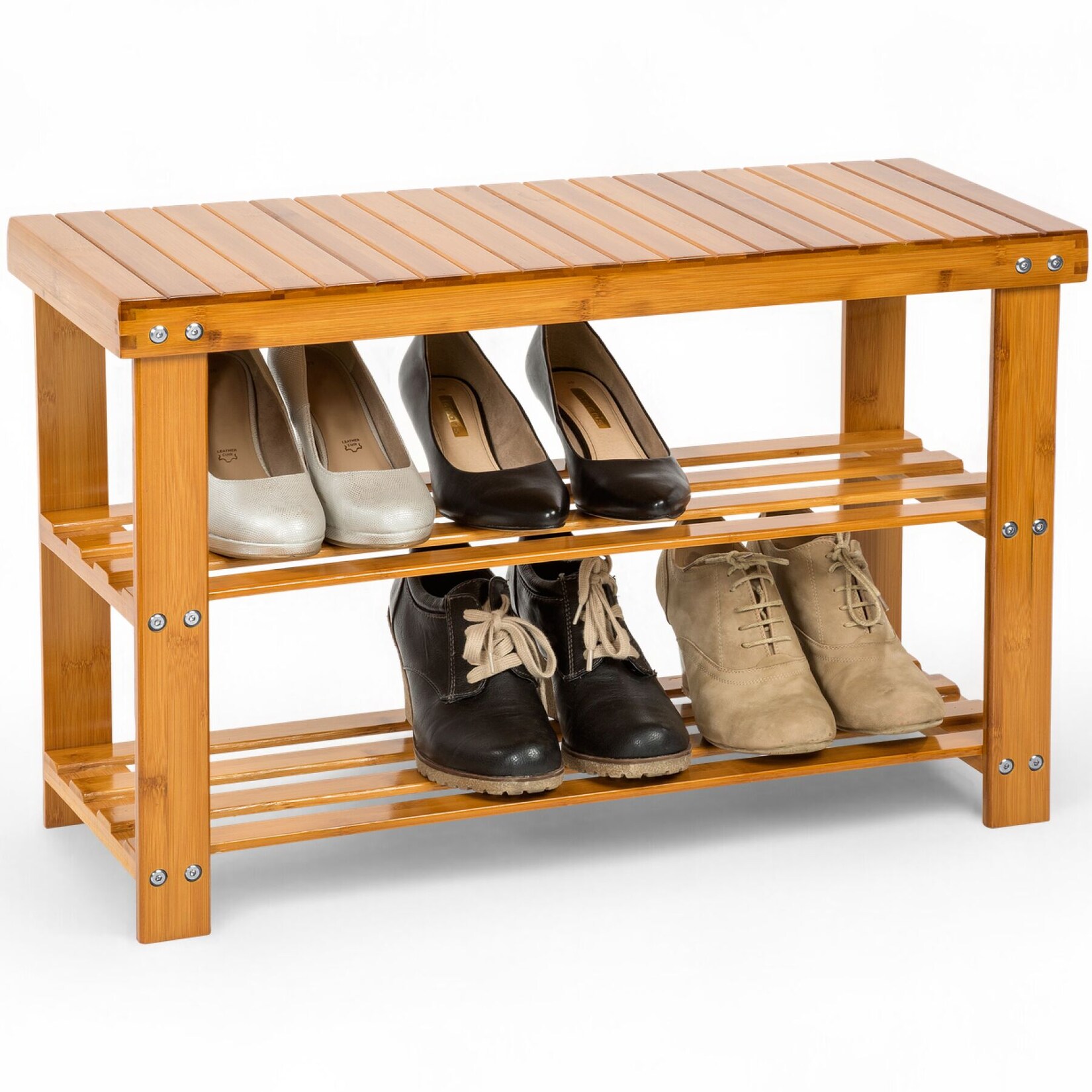 tectake Schuhbank, Bambus, viel Zwischenraum, 70 x 28 x 45,5 cm