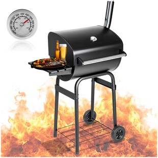 tectake® Holzkohlegrill, mit 2 Rädern, mit Thermometer, 85 x 48 x 123 cm 