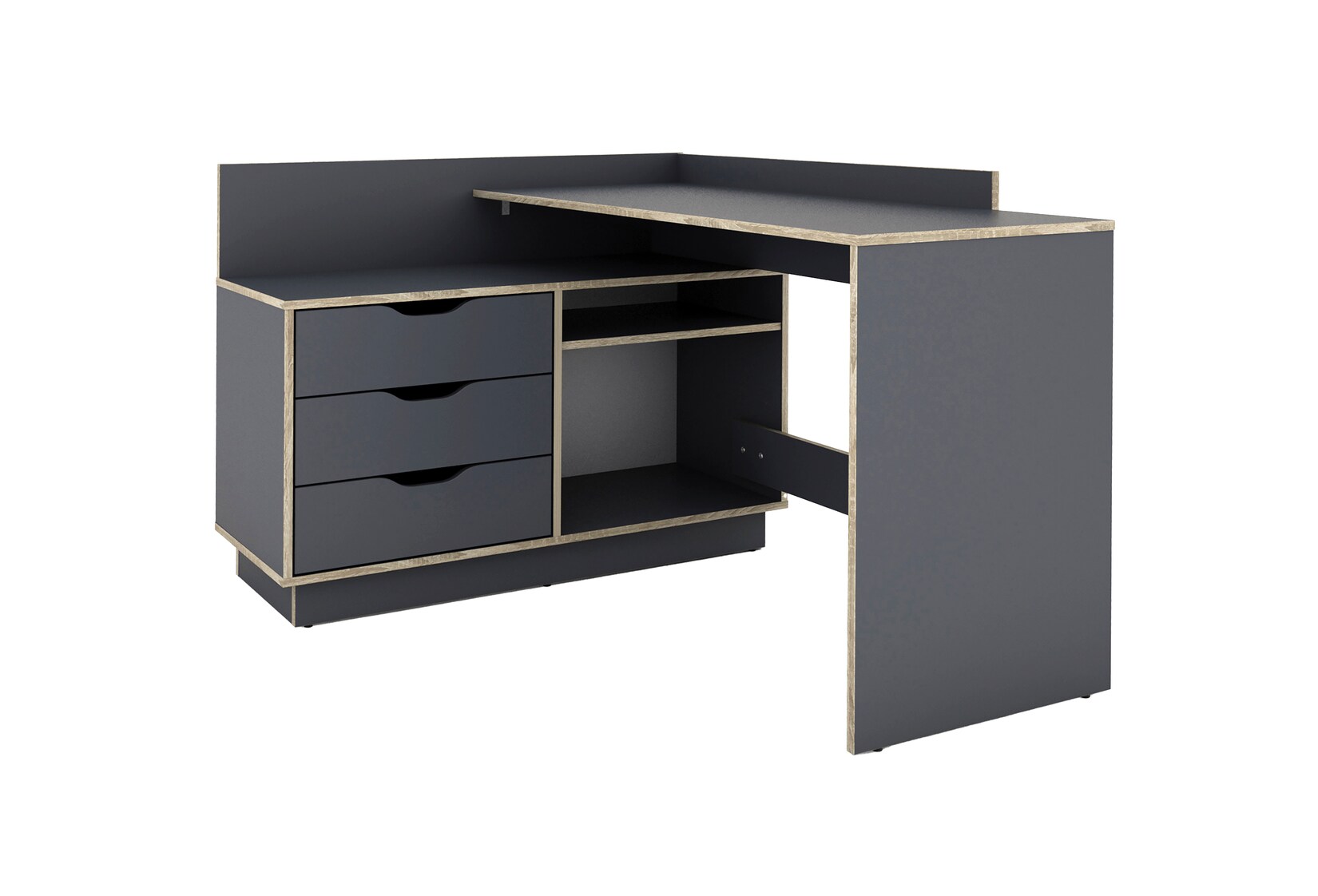 byLIVING Winkelschreibtisch BELFAST, Breite 129 cm, anthrazit/Artisan Eiche