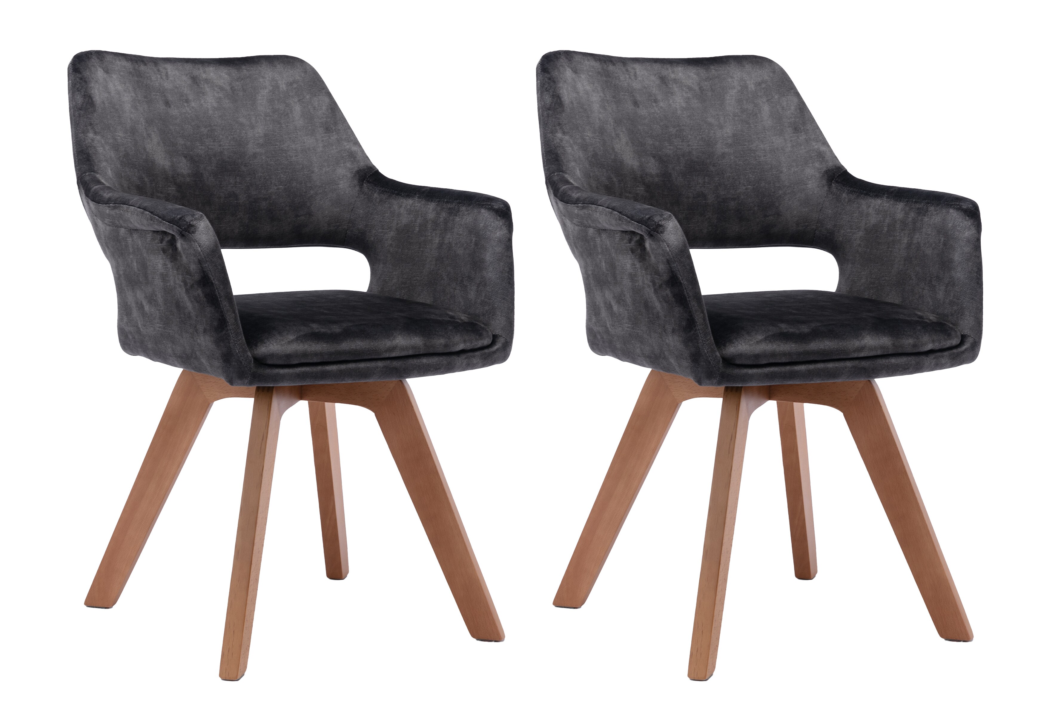 byLIVING Esszimmerstuhl KLARA, 2-er Set, Samt anthrazit, Gestell Eiche-Optik 