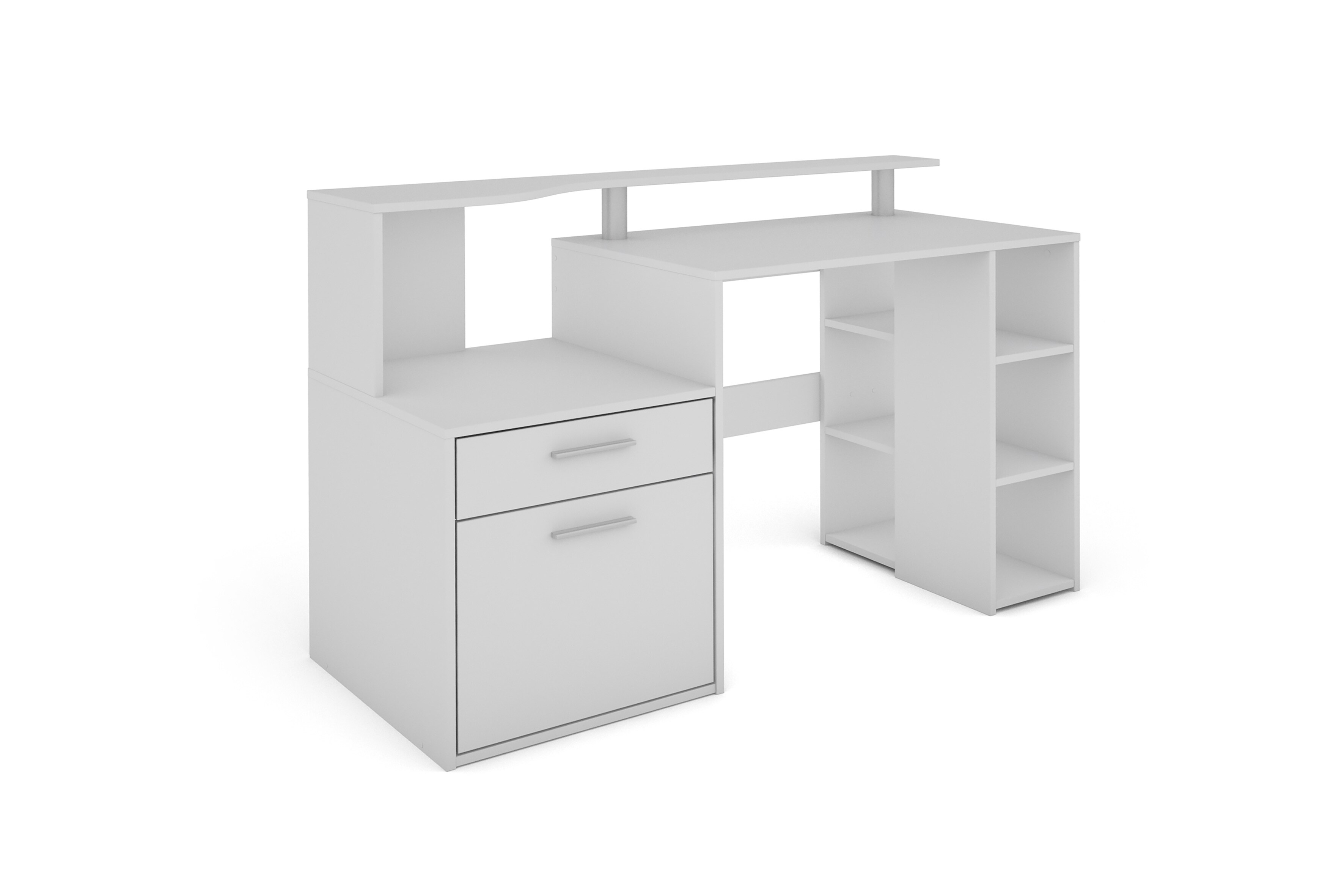 byLIVING Schreibtisch LOUIS, Breite 140 cm, wei&szlig;, 3 offenen F&auml;chern 