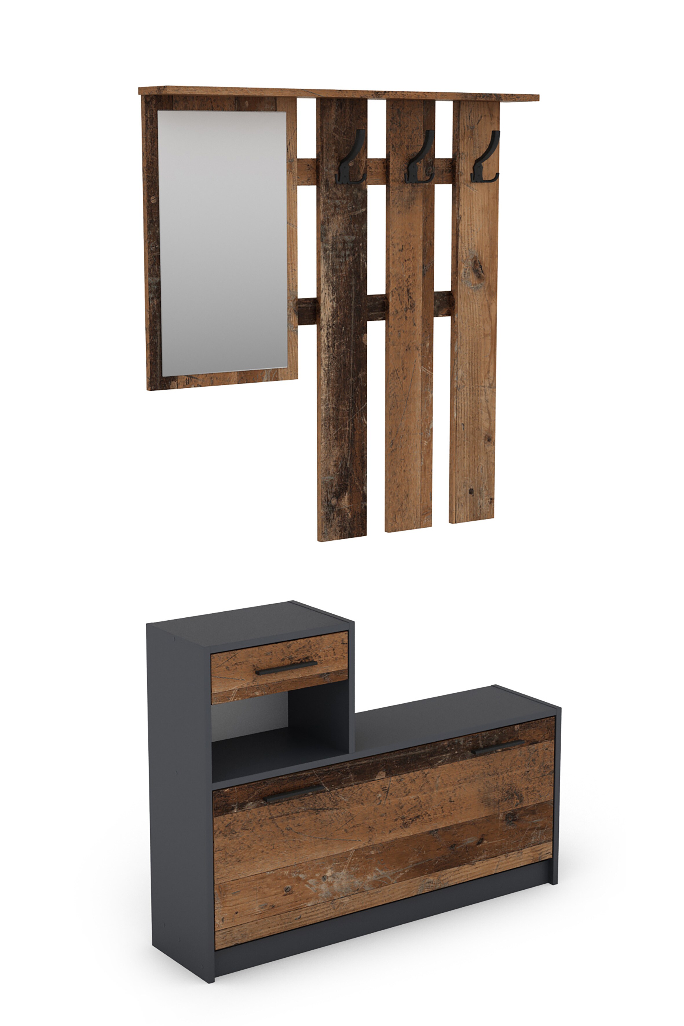 byLIVING Garderoben-Set TAMINA, Breite 97 cm, Old Wood (Altholz-Optik)/anthrazit 