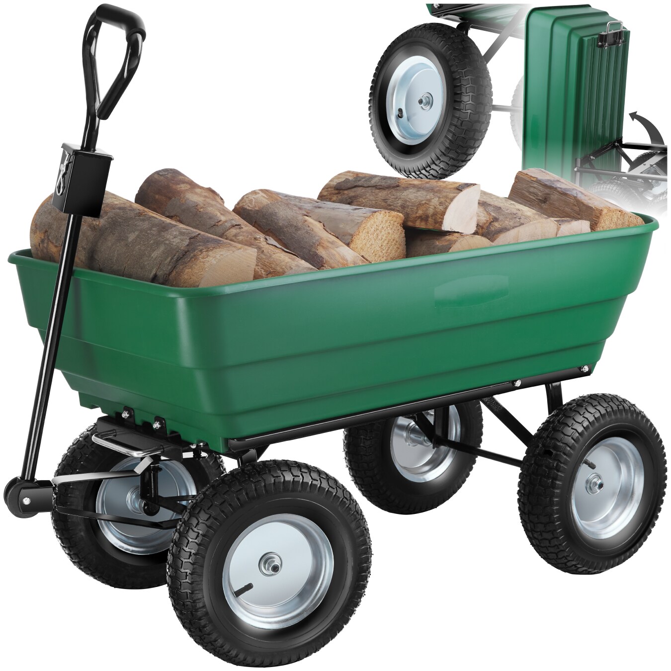 tectake&reg; Gartenwagen, mit Kippfunktion, leichtg&auml;ngige Lenkachse, Belastbarkeit 300 kg 