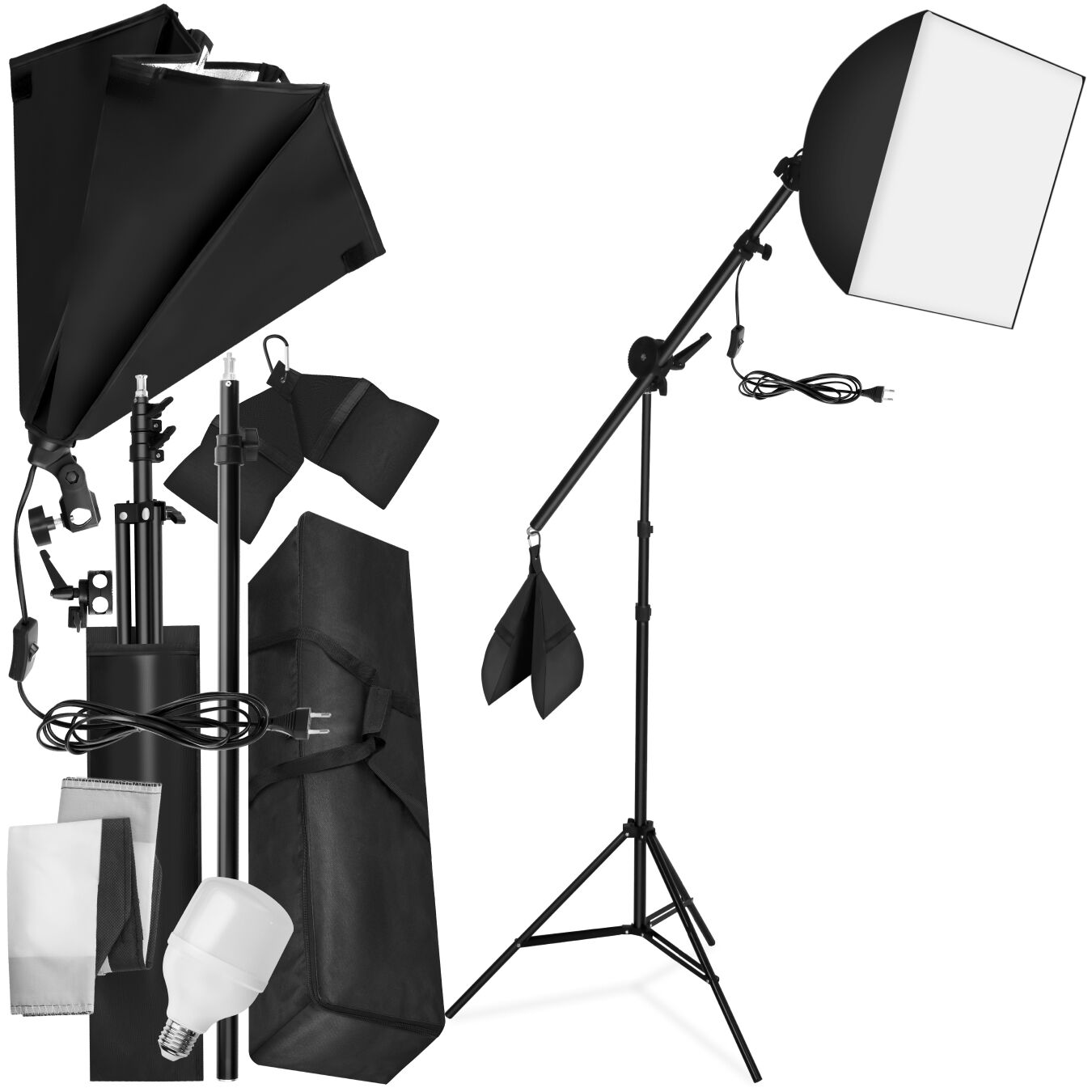 tectake&reg; Studioleuchte, mit Softbox und ausziehbarem Galgenstativ, 6500K Dauerlicht, geringes Gewicht, inklusive Tragetasche 