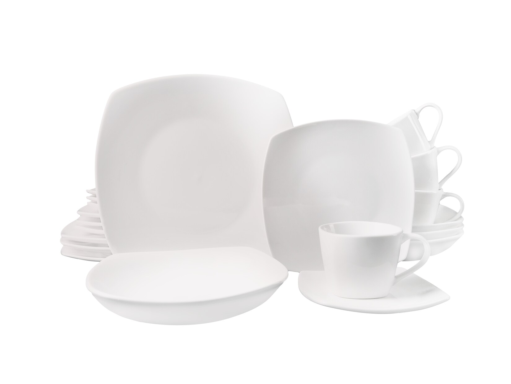 Echtwerk 30-teiliges Kombiservice "Classic" Modern-Design, Elegantes weißes Geschirrset aus Porzellan mit 6 x Speiseteller, 6 x Beilagenteller, 6 x Suppenteller, 6 x Teetassen, 6 x Untertassen