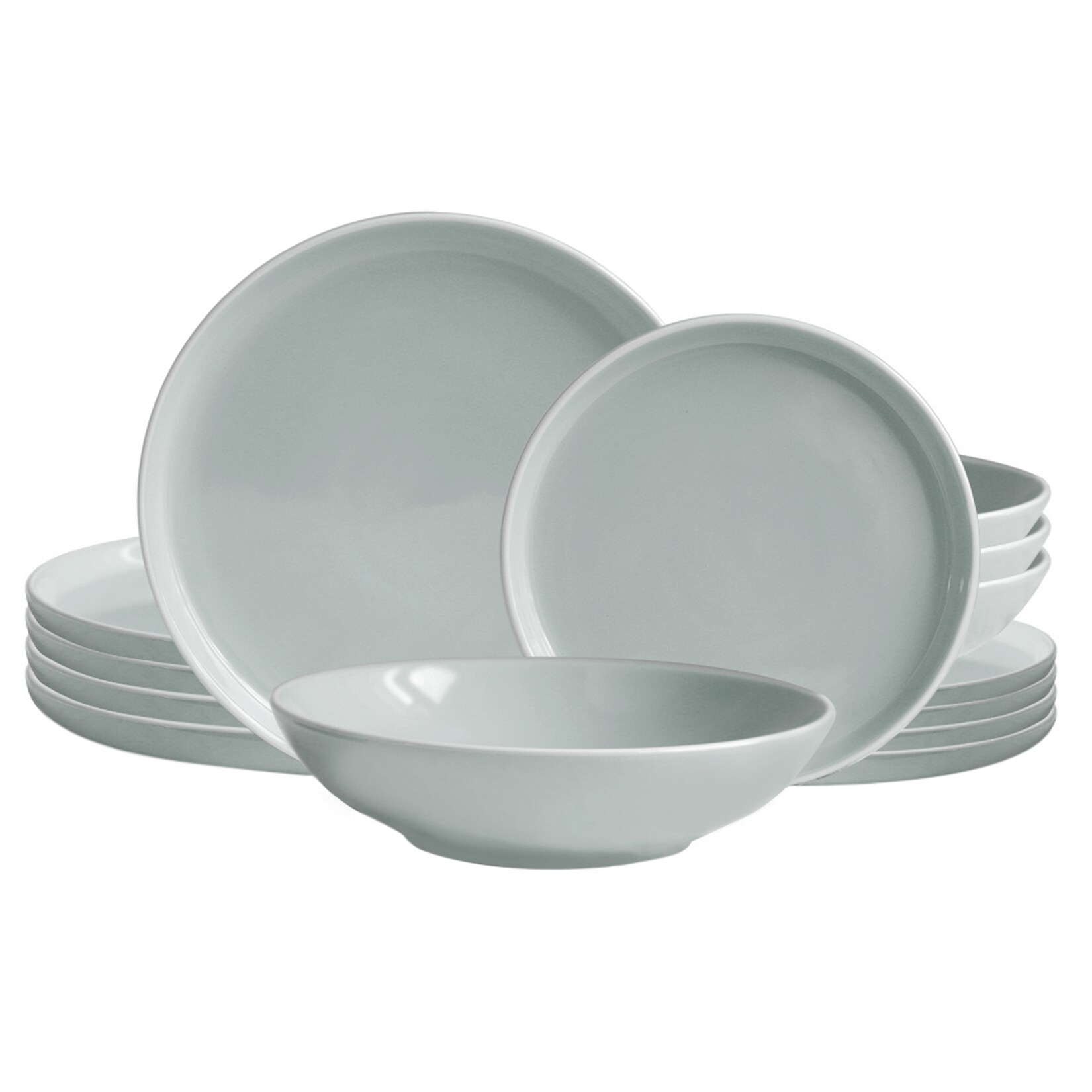 Echtwerk 18-teiliges Vintage Tafelservice "Nerea" Nature-Design, für 6 Personen, Pastellfarbenes Geschirrset aus Steingut mit 6 x Speiseteller, 6 x Beilagenteller, 6 x Suppenteller, Grau