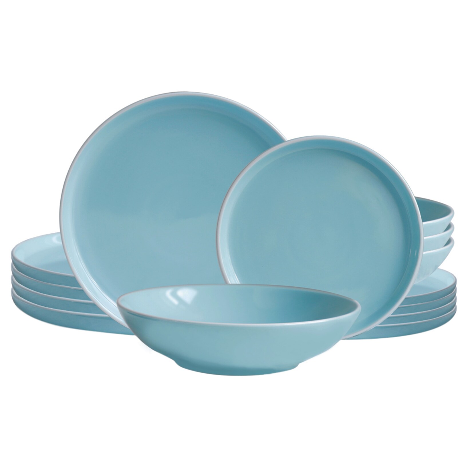 Echtwerk 12-teiliges Vintage Tafelservice "Nerea" Nature-Design, für 4 Personen, Pastellfarbenes Geschirrset aus Steingut mit 4 x Speiseteller, 4 x Beilagenteller, 4 x Suppenteller, Mint