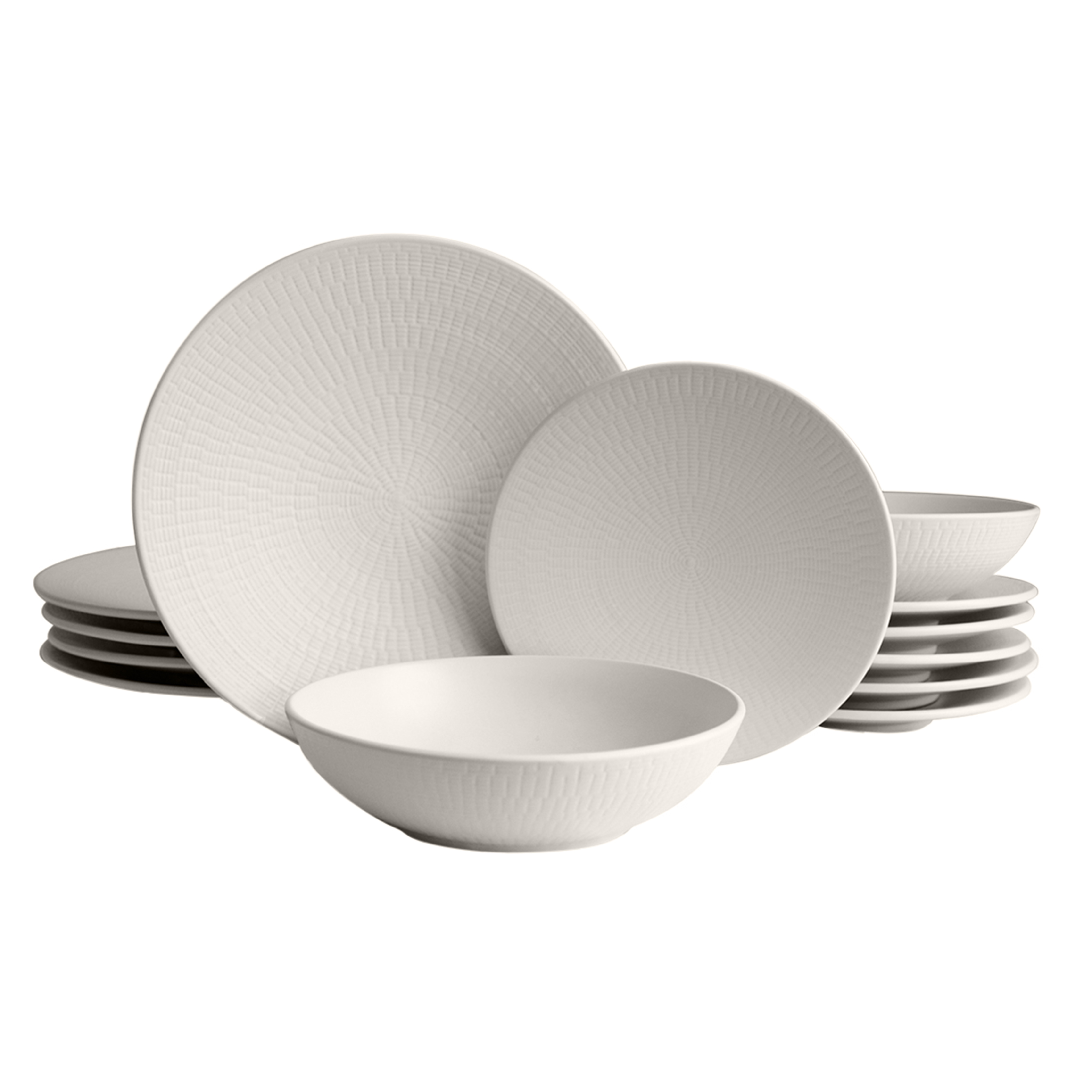 Echtwerk 18-teiliges Vintage Tafelservice, "Blanka" Nature-Design, f&uuml;r 6 Personen, Stilvolles Geschirrset mit Struktur aus Steingut mit 6 x Speiseteller, 6 x Beilagenteller, 6 x Suppenteller, Creme 