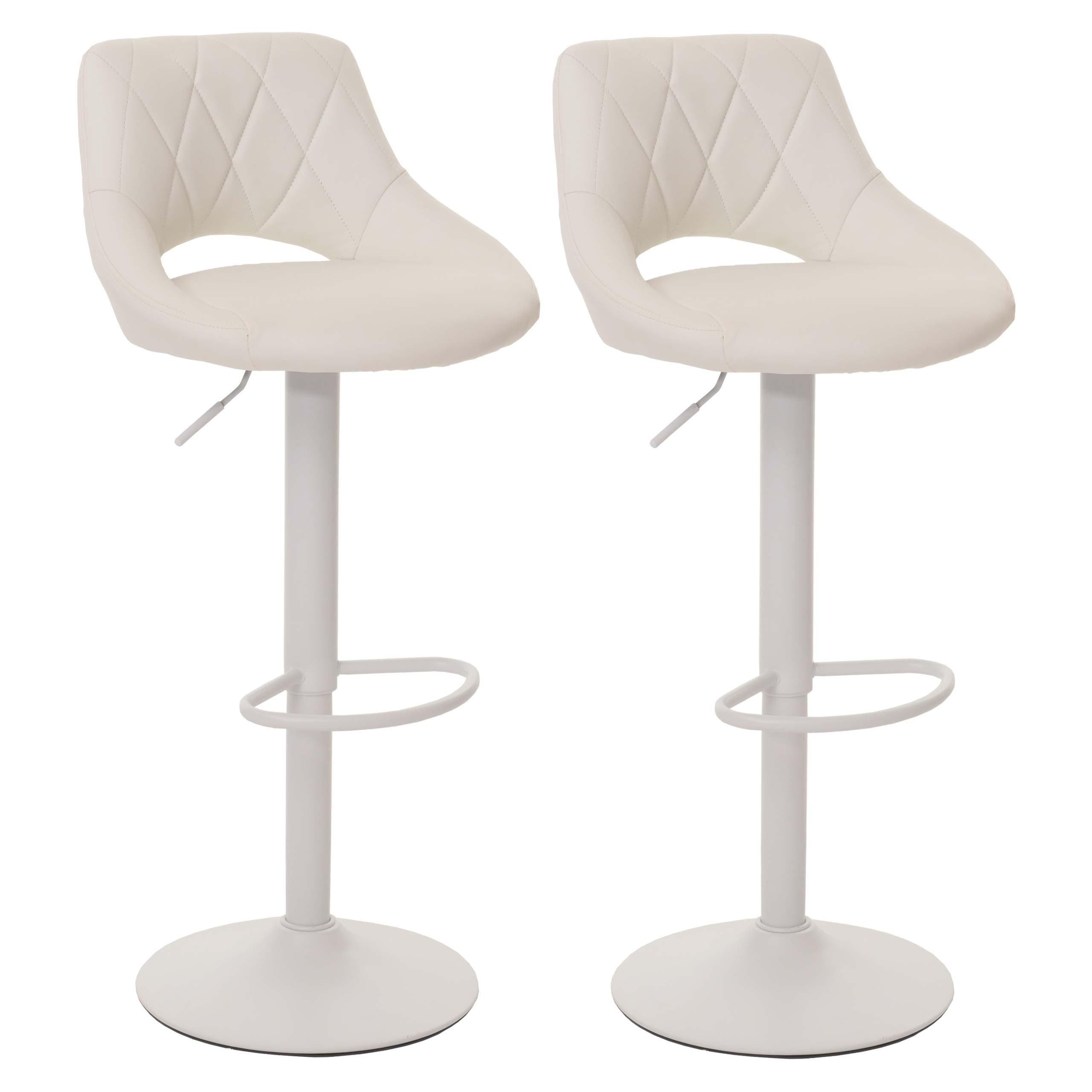 2er-Set Barhocker MCW-N64, Barstuhl Tresenhocker, Fu&szlig;ablage drehbar, Kunstleder Metall ~ wei&szlig; 
