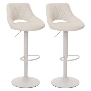 2er-Set Barhocker MCW-N64, Barstuhl Tresenhocker, Fußablage drehbar, Kunstleder Metall ~ weiß 