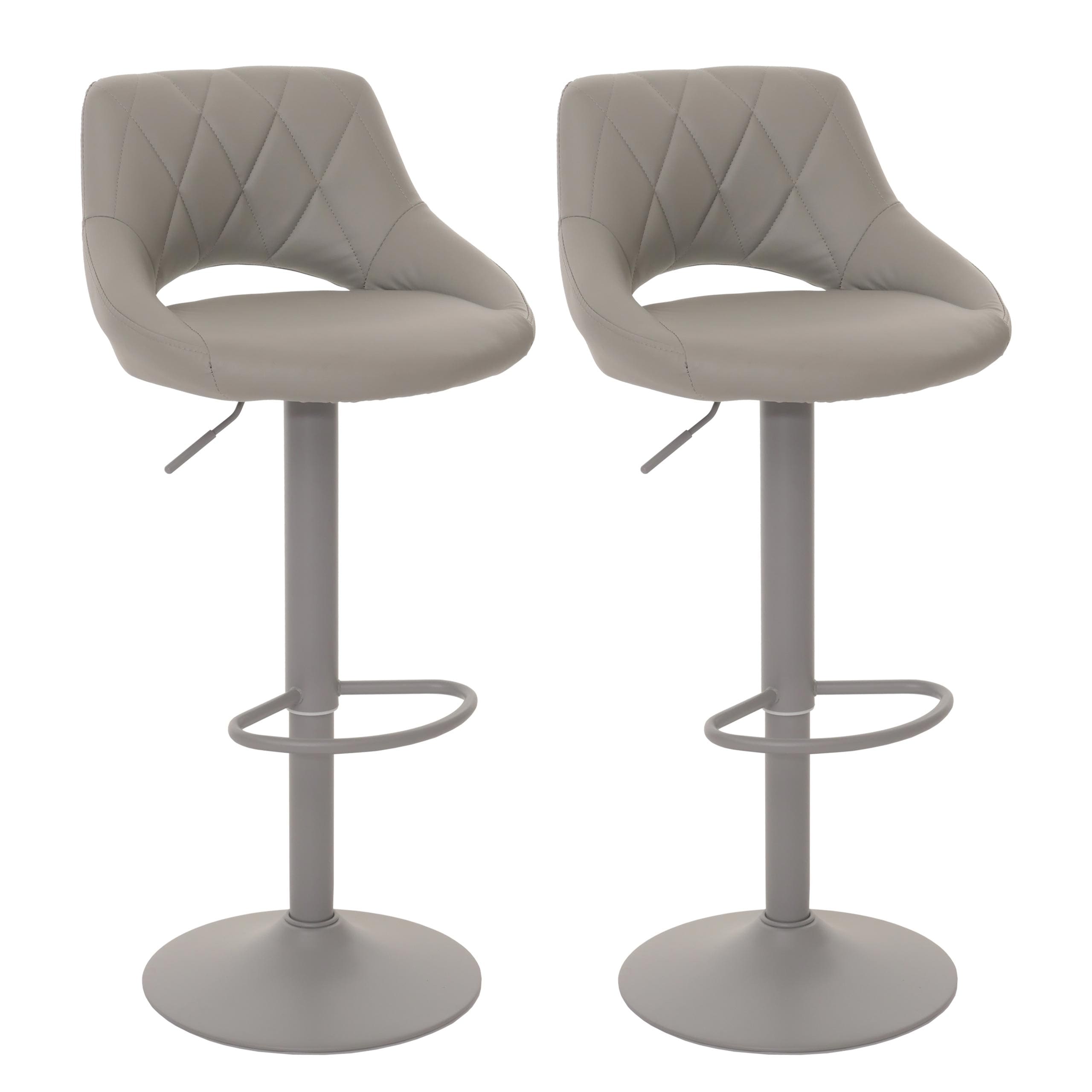 2er-Set Barhocker MCW-N64, Barstuhl Tresenhocker, Fu&szlig;ablage drehbar, Kunstleder Metall ~ grau 