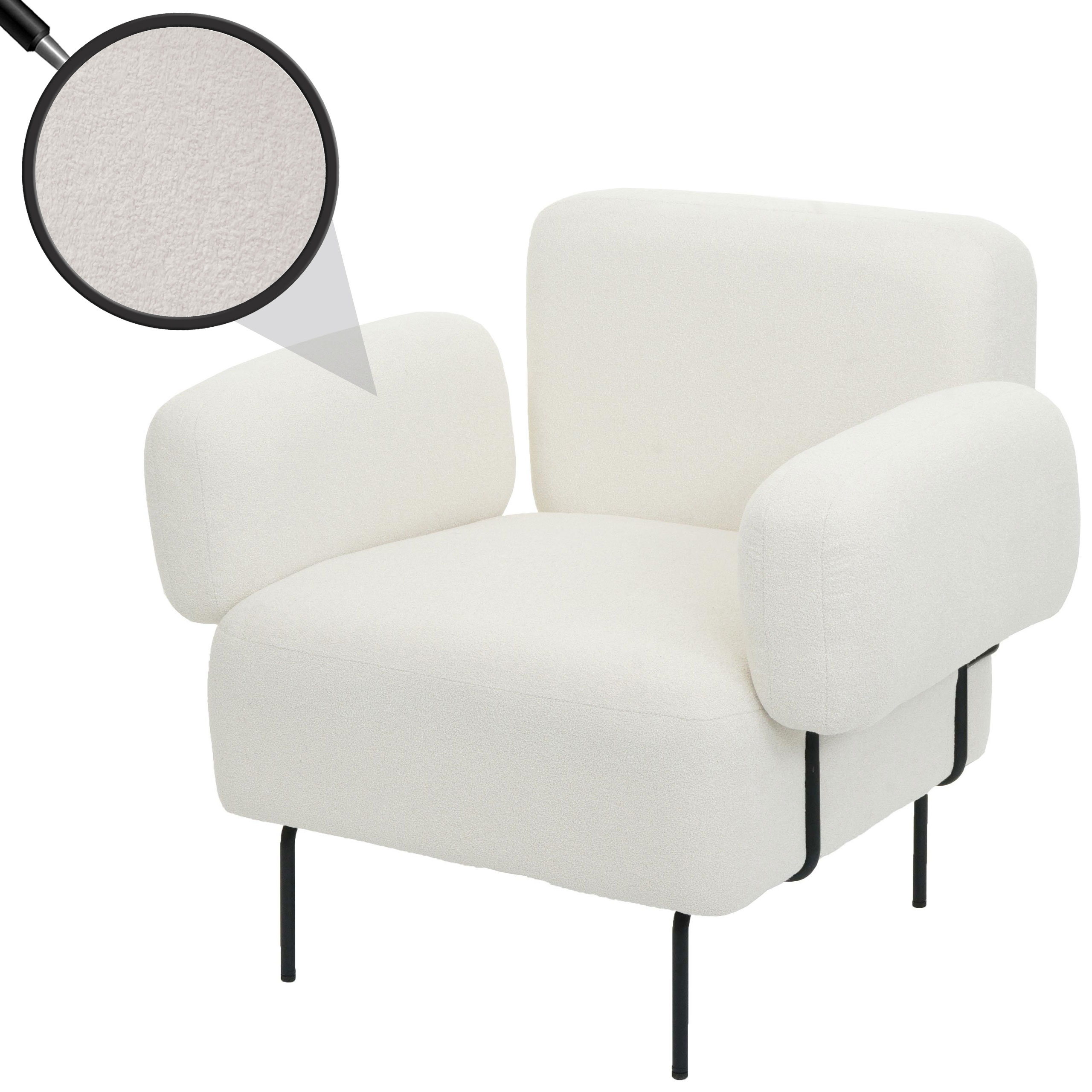 Lounge-Sessel MCW-L83b, Cocktailsessel Polstersessel Sessel, Boucl&eacute; Stoff/Textil Metall, creme-wei&szlig; 