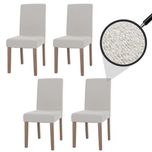 4er-Set Esszimmerstuhl Littau, Stuhl Küchenstuhl Hochlehner, Stoff/Textil Bouclé Holz ~ creme, naturfarbene Beine 