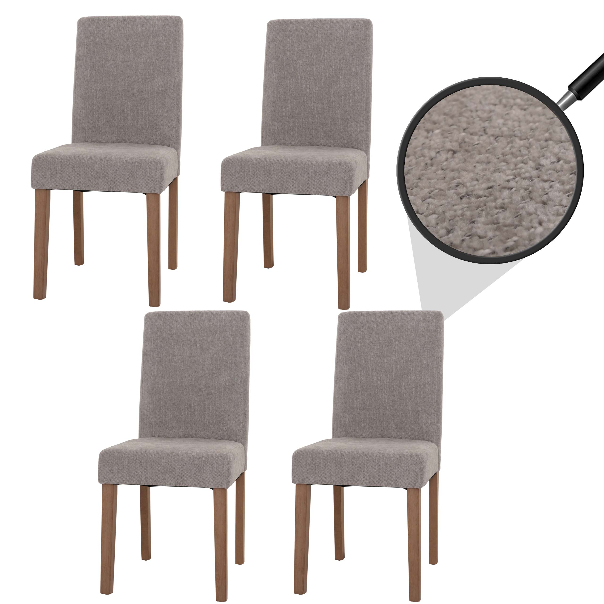 4er-Set Esszimmerstuhl Littau, Stuhl K&uuml;chenstuhl Hochlehner, Stoff/Textil Chenille Holz ~ hellgrau, naturfarbene Beine 
