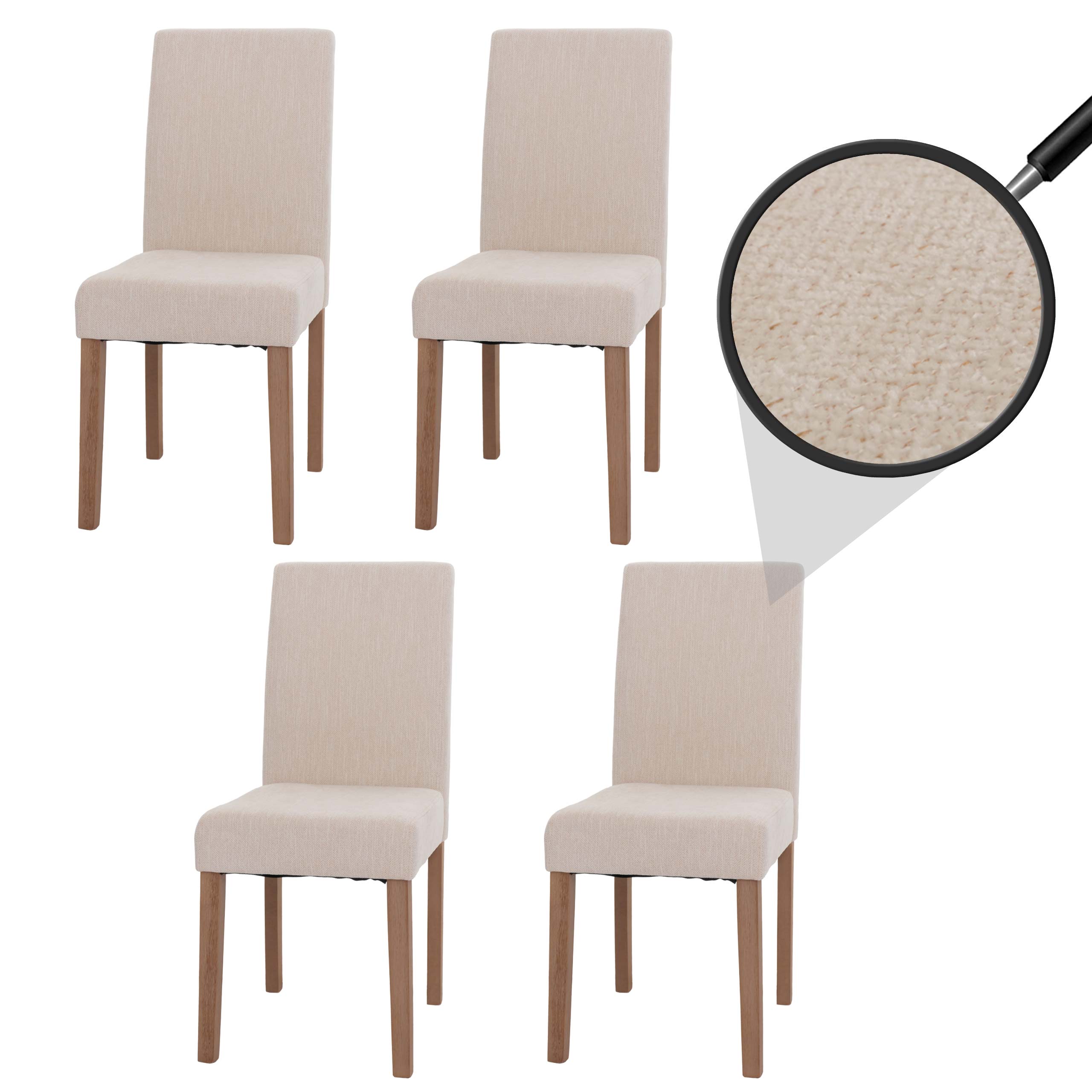 4er-Set Esszimmerstuhl Littau, Stuhl K&uuml;chenstuhl Hochlehner, Stoff/Textil Chenille Holz ~ creme, naturfarbene Beine 