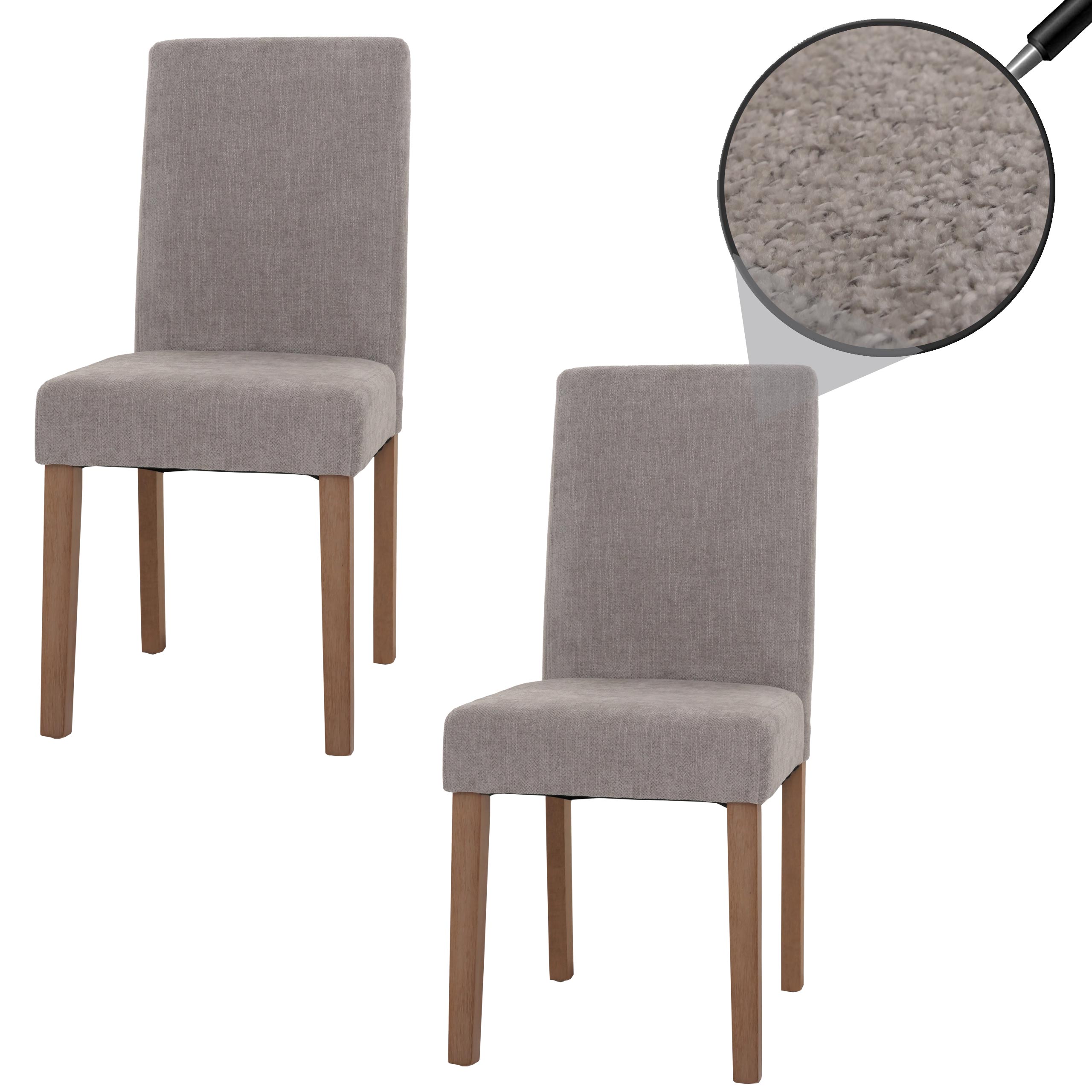 2er-Set Esszimmerstuhl Littau, Stuhl K&uuml;chenstuhl Hochlehner, Stoff/Textil Chenille Holz ~ hellgrau, naturfarbene Beine 