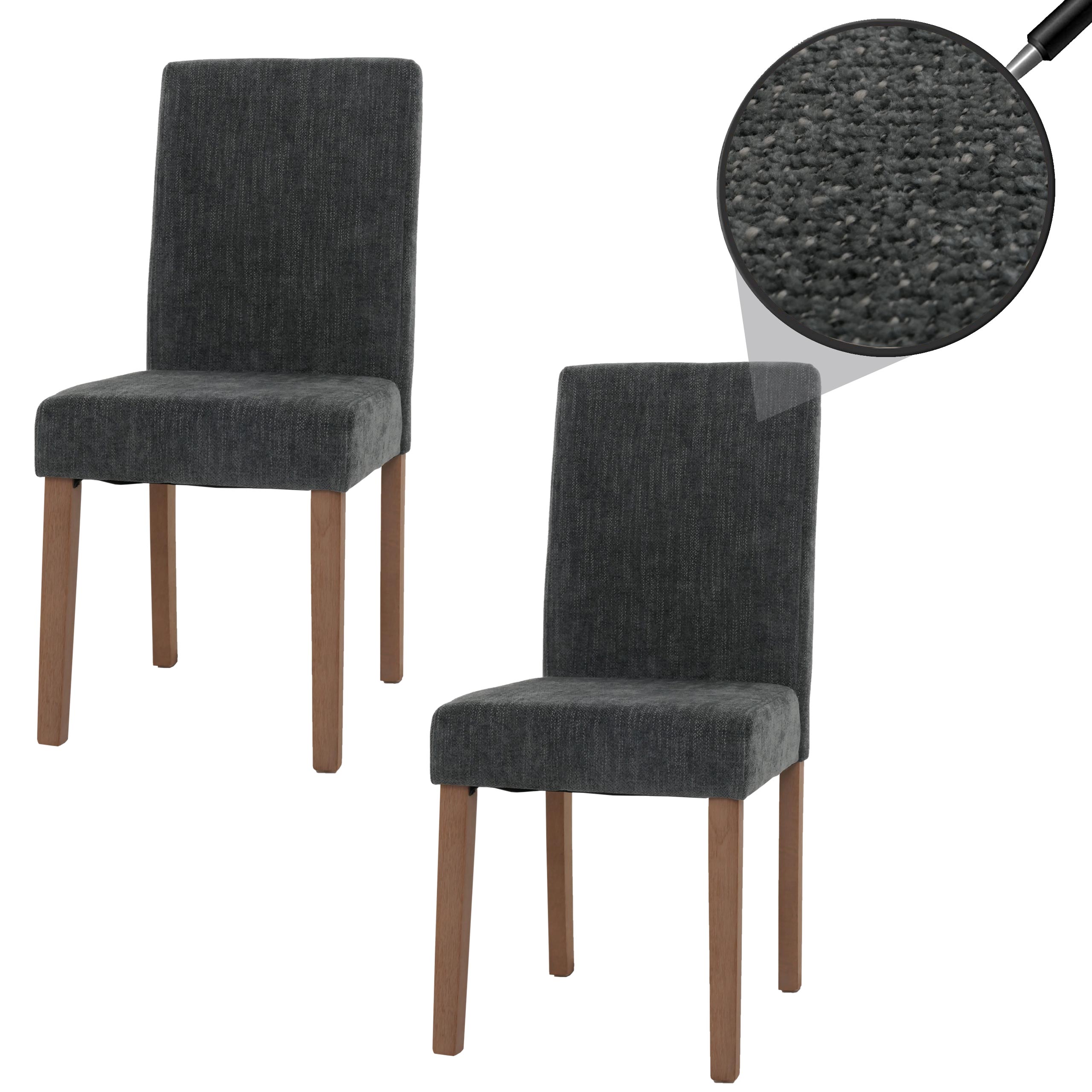 2er-Set Esszimmerstuhl Littau, Stuhl K&uuml;chenstuhl Hochlehner, Stoff/Textil Chenille Holz ~ dunkelgrau, naturfarbene Beine 