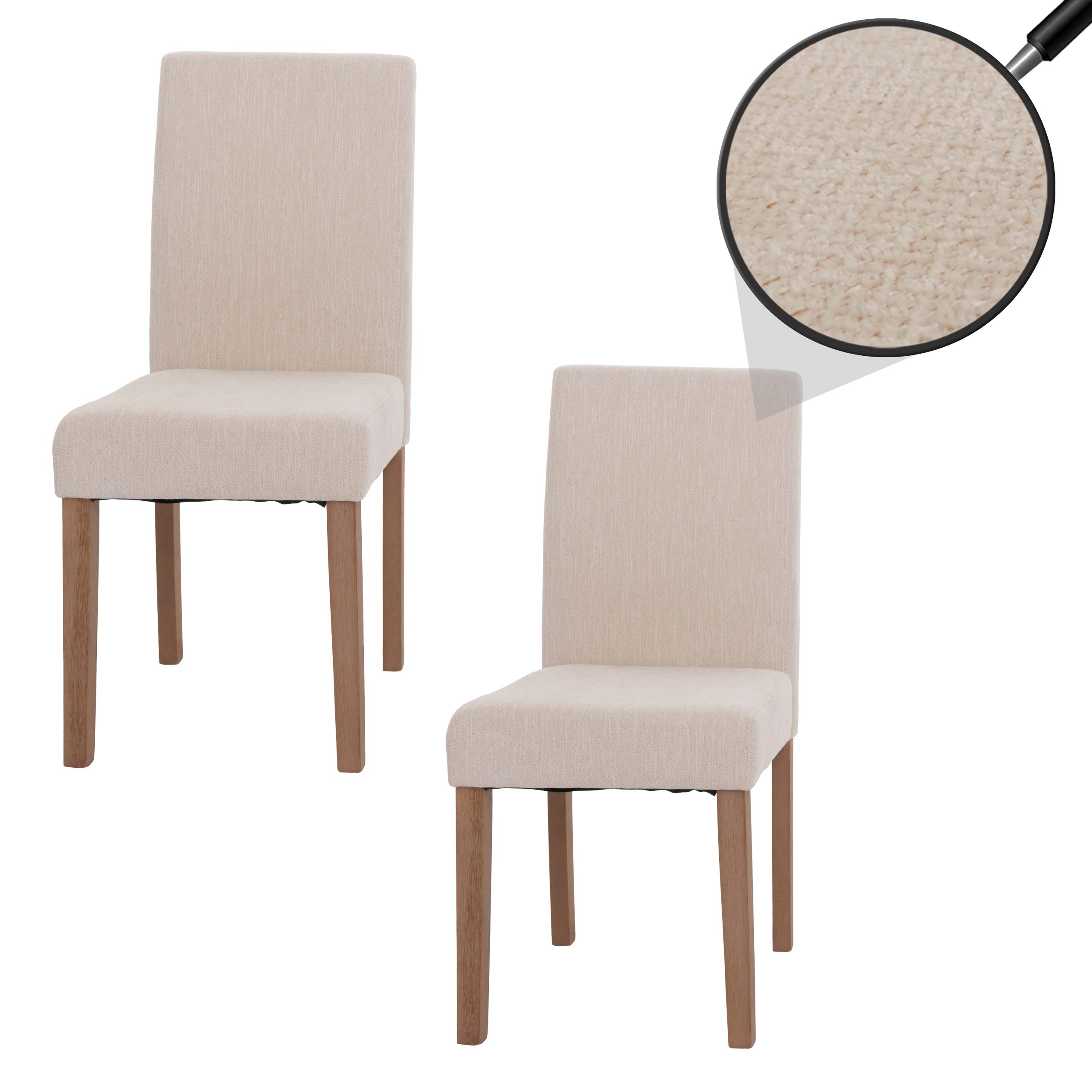 2er-Set Esszimmerstuhl Littau, Stuhl K&uuml;chenstuhl Hochlehner, Stoff/Textil Chenille Holz ~ creme, naturfarbene Beine 