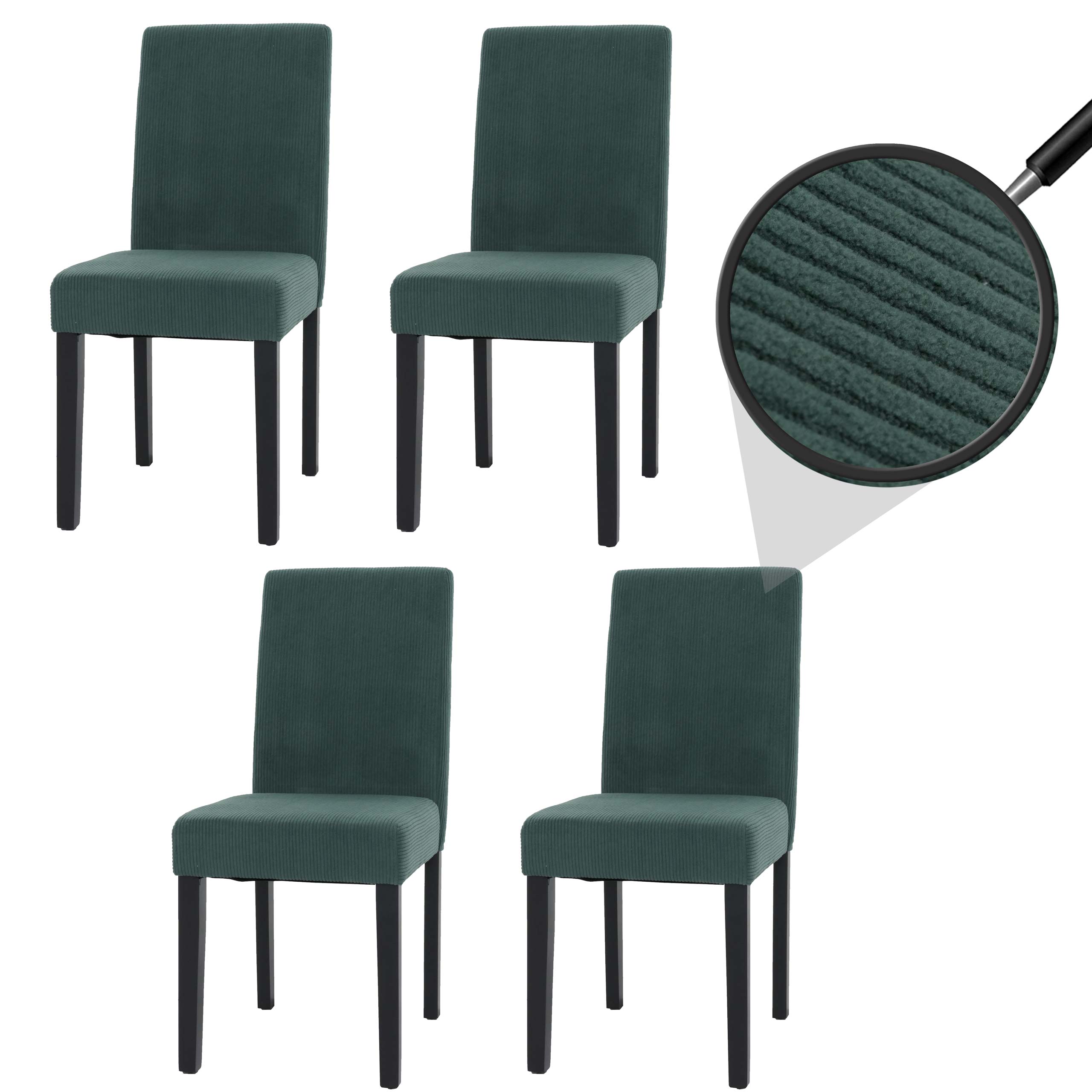4er-Set Esszimmerstuhl Littau, Stuhl K&uuml;chenstuhl Hochlehner, Stoff/Textil Cord Holz ~ gr&uuml;n, dunkle Beine - Bild 1
