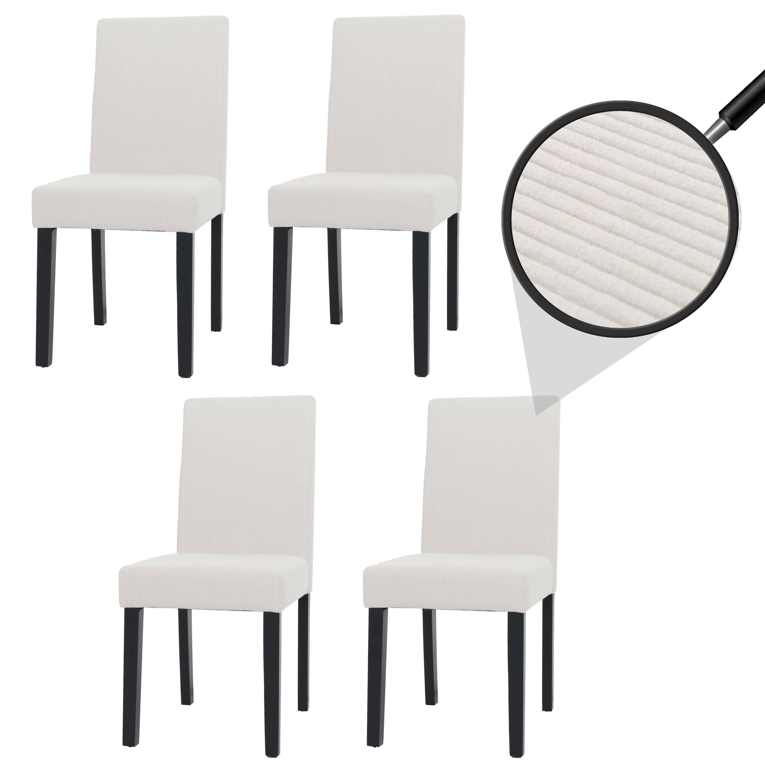 4er-Set Esszimmerstuhl Littau, Stuhl K&uuml;chenstuhl Hochlehner, Stoff/Textil Cord Holz ~ creme, dunkle Beine 