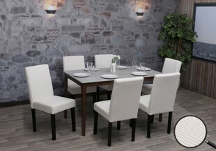 6er-Set Esszimmerstuhl Littau, Stuhl Küchenstuhl Hochlehner, Stoff/Textil Cord Holz ~ creme, dunkle Beine 