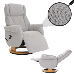 MCA Relaxsessel + Aufstehhilfe MCW-N58, Fernsehsessel Sessel Fußstütze Bouclé Stoff Holz ~ grau, Holz Natur 